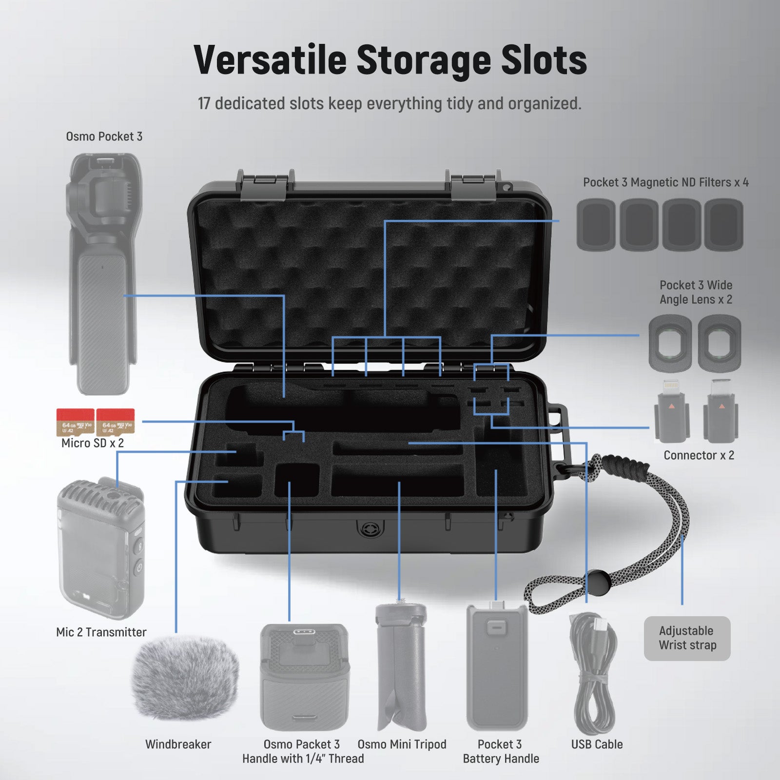NEEWER AC022 Waterproof Hard Case features versatile storage slots.
