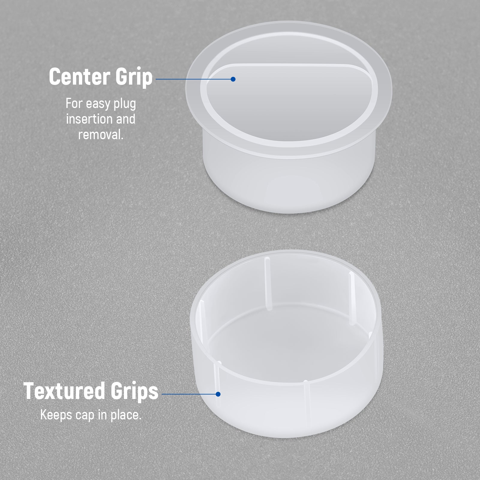 The plug features a center grip for easy insertion and removal.