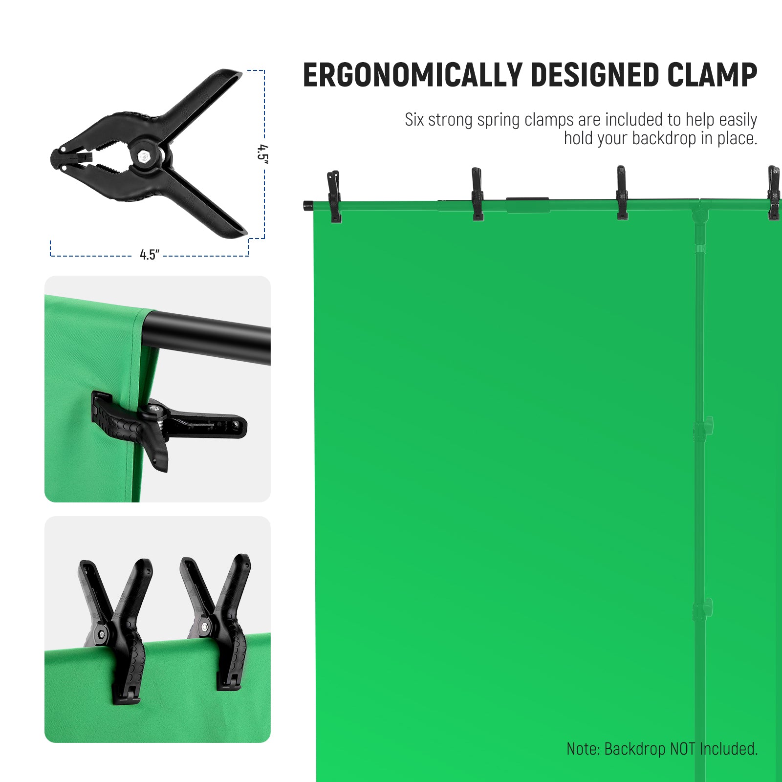 NEEWER NK005 6.8x8.8ft Integrated T Shape Backdrop Stand kit includes 6 clamps.