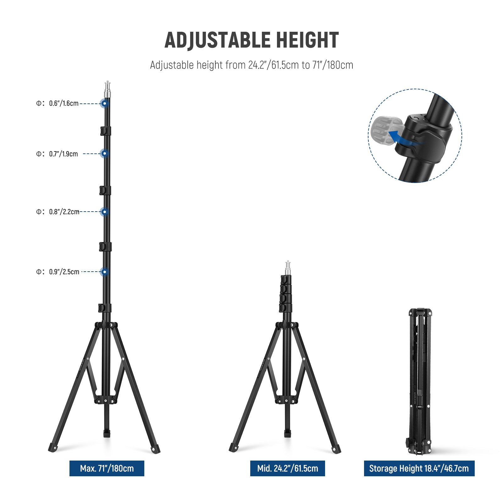 NEEWER ST180R Portable Light Stand is adjustable from 54cm to 180cm