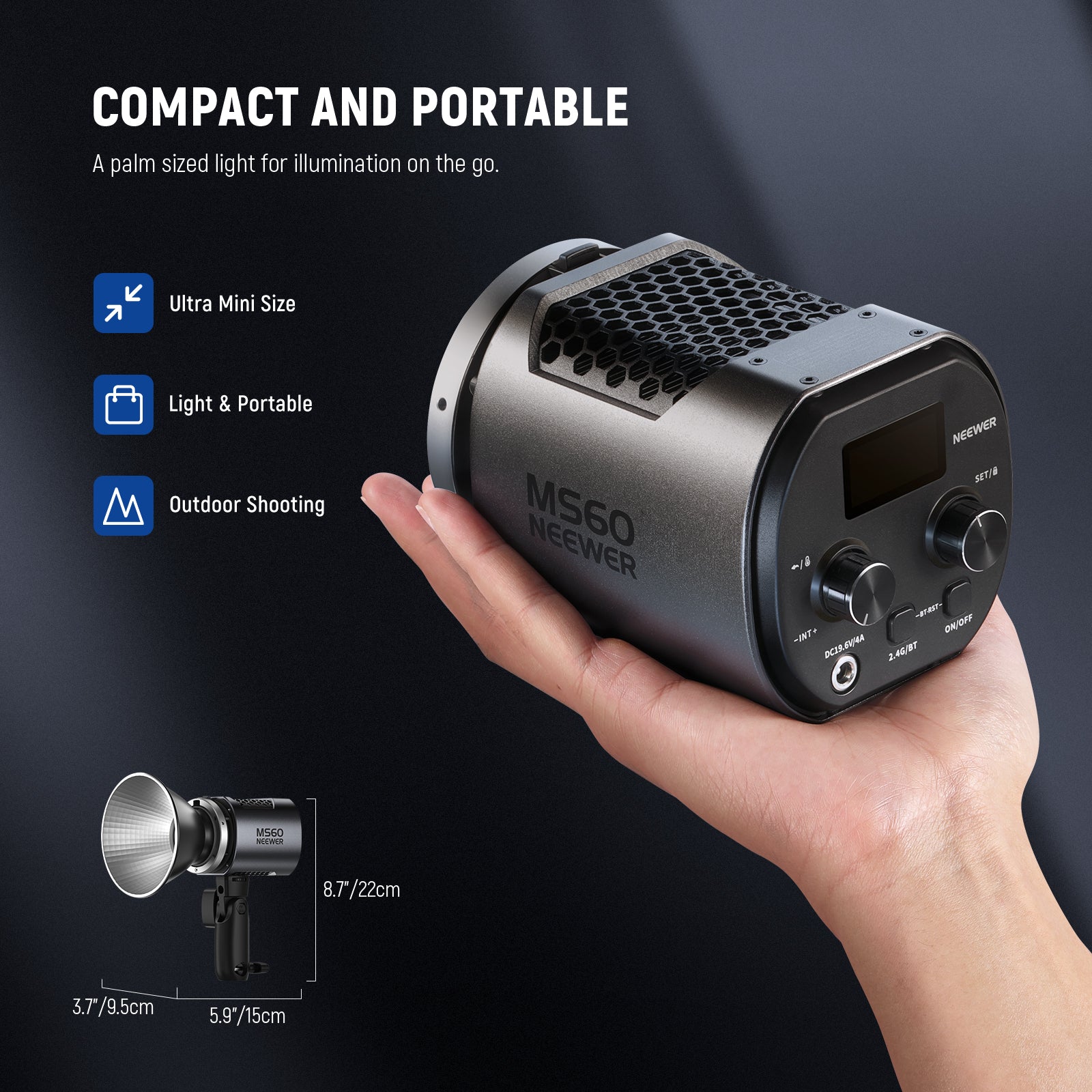 NEEWER MS60 Mini LED Video Light is compact and lightweight.