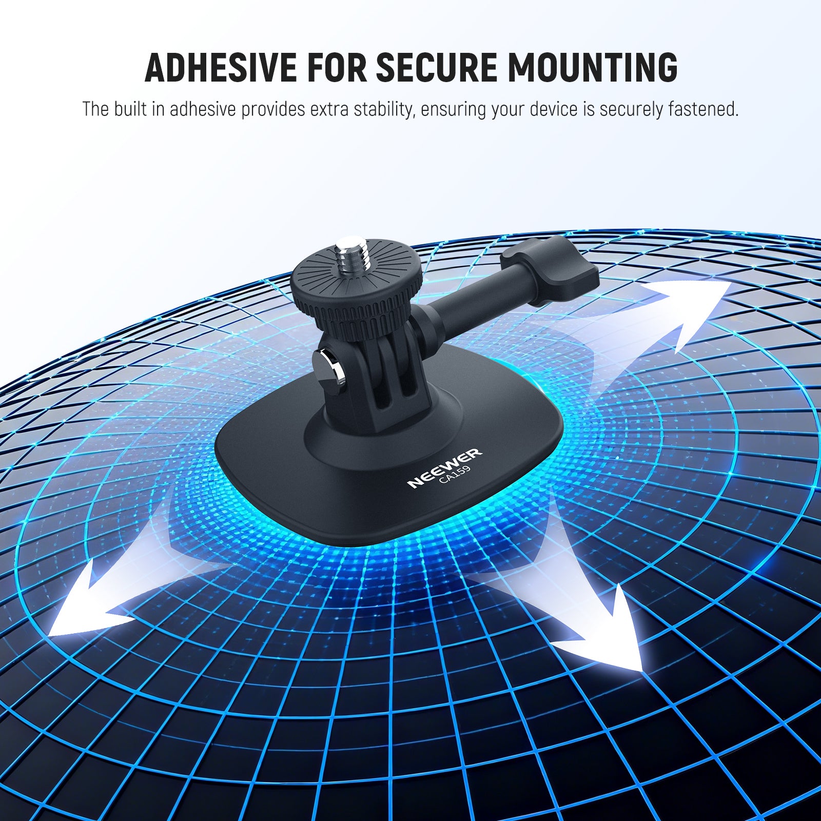 The adhesive mount features a larger base for enhanced stability