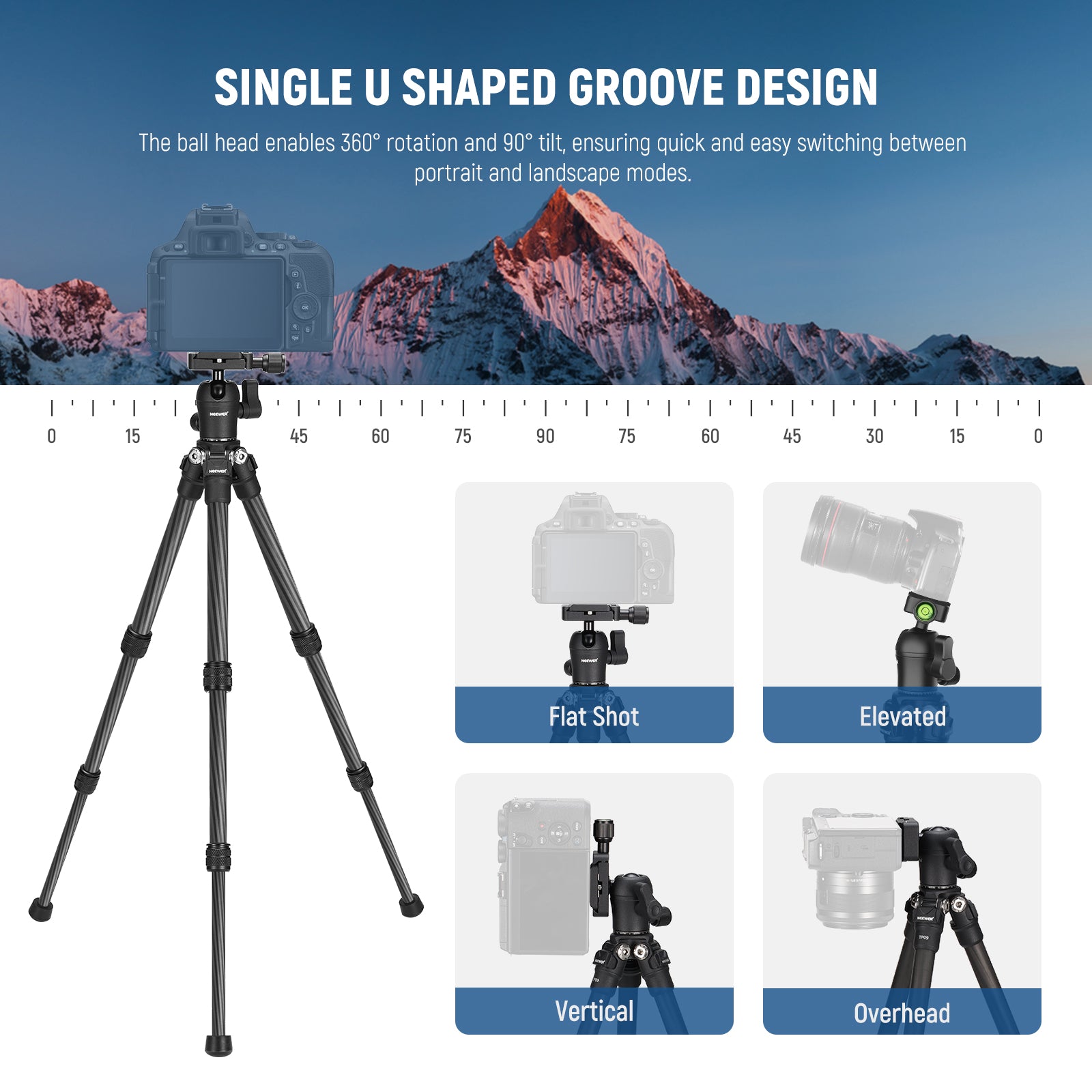 NEEWER TP09 Carbon Fiber Mini Tripod features a metal ball head with a single U notch design