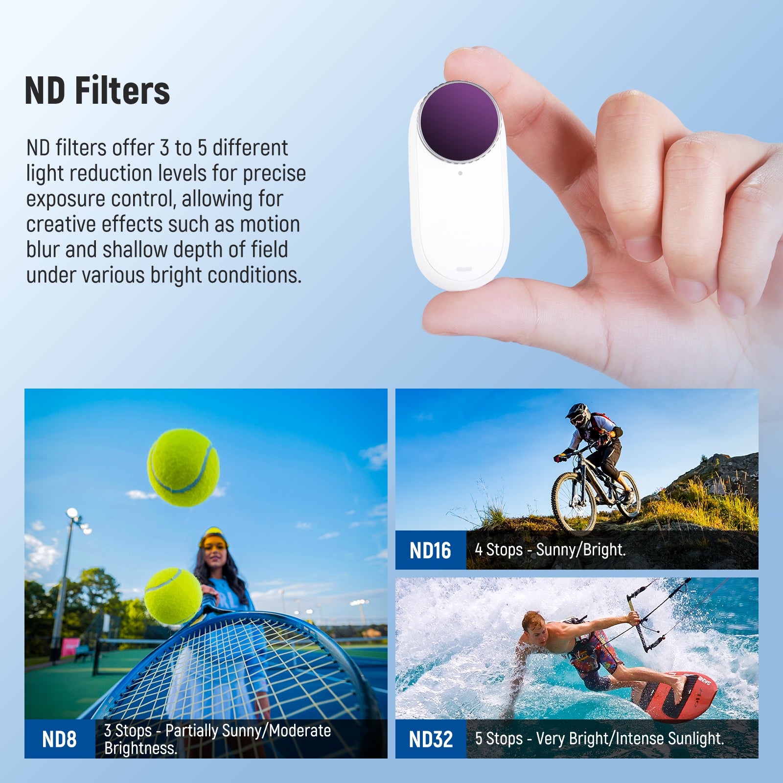 This set includes three ND filters, which offer 3 to 5 different light reduction levels.