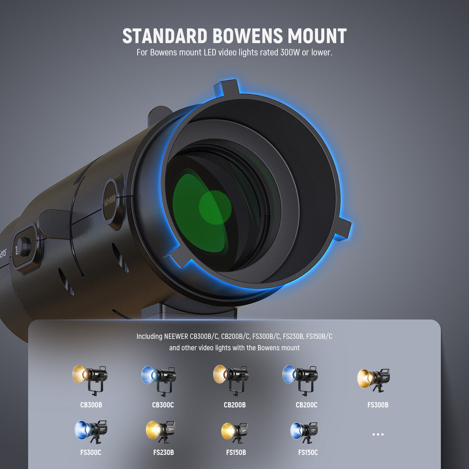 NEEWER LS-300 19° Spotlight Snoot is designed with a standard Bowens mount