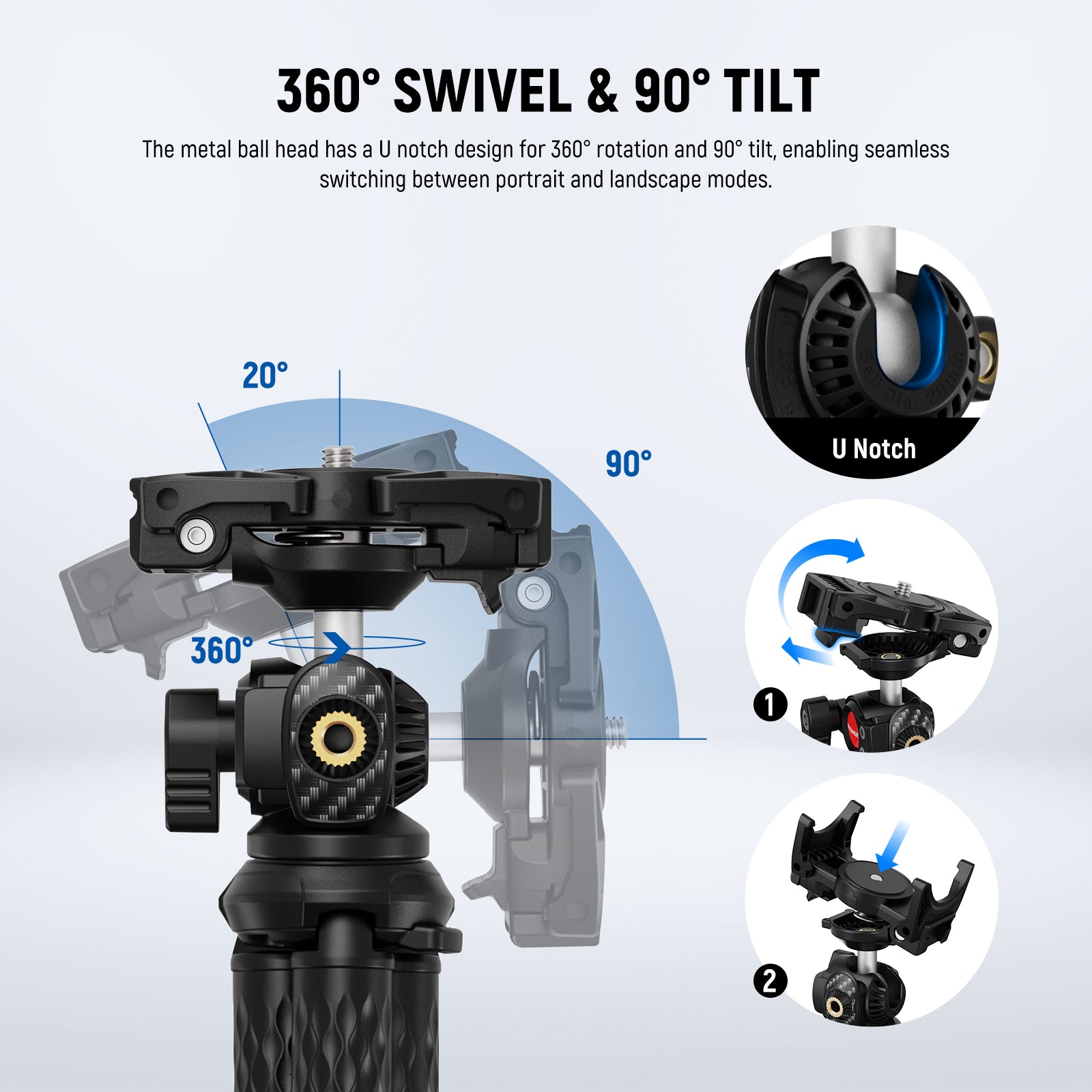 NEEWER TP34 Flexible Tripod features a metal ball head with a single U notch