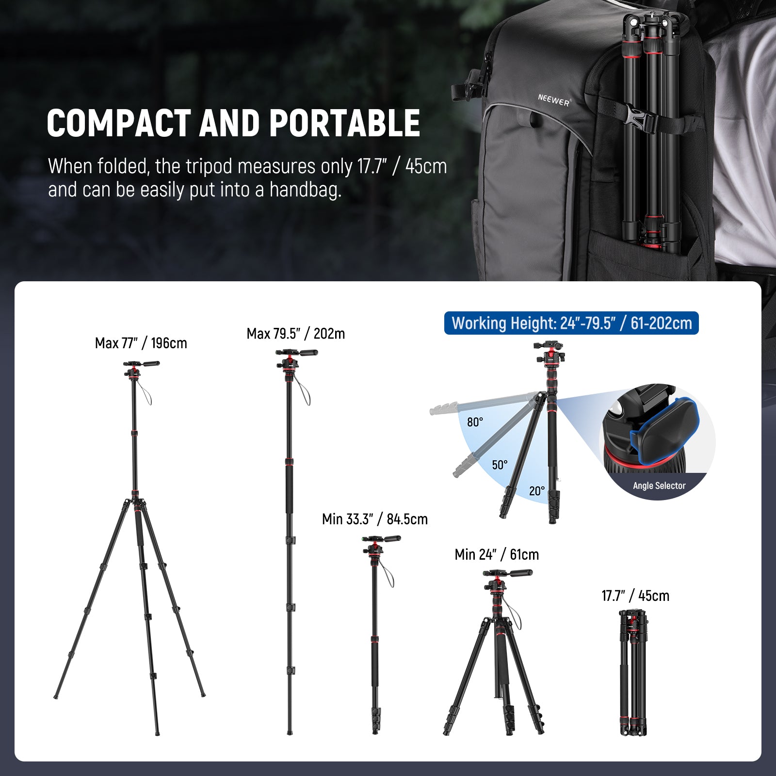 NEEWER TP08 2 in 1 Camera Tripod is compact and portable.