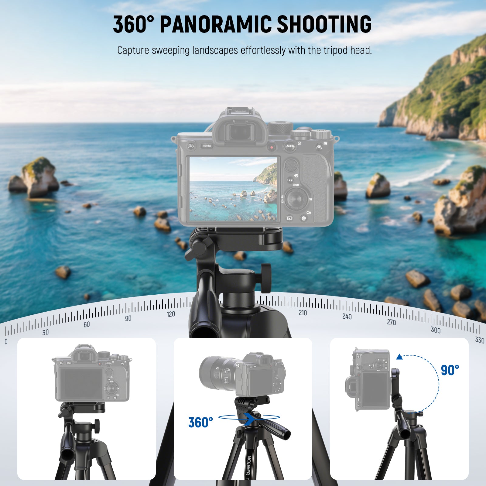 NEEWER TP53 Metal Travel Tripod is ideal for 350° panoramic shooting