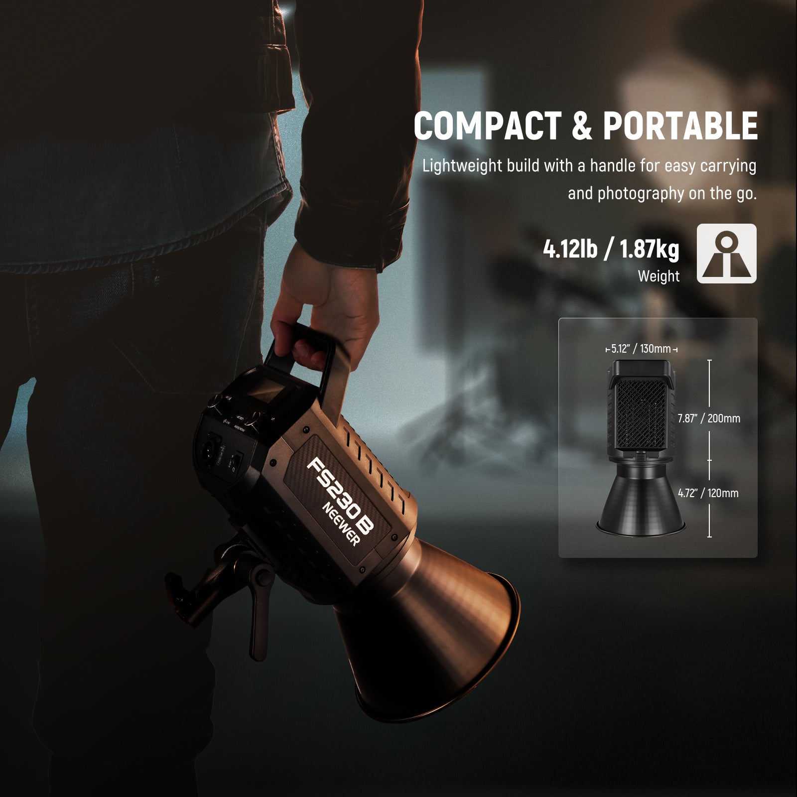 NEEWER FS230B 230W Bi Color LED Video Light is compact and portable.