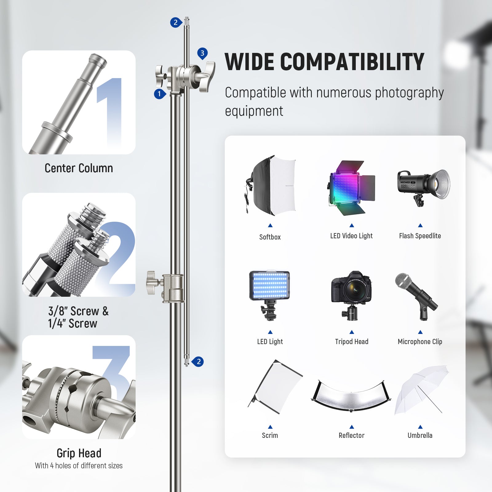 Wide Compatibility of the NEEWER SC172 Heavy Duty C Stand