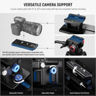 The 1/4" and 3/8" screws connect DSLR cameras and camcorders of up to 44lb