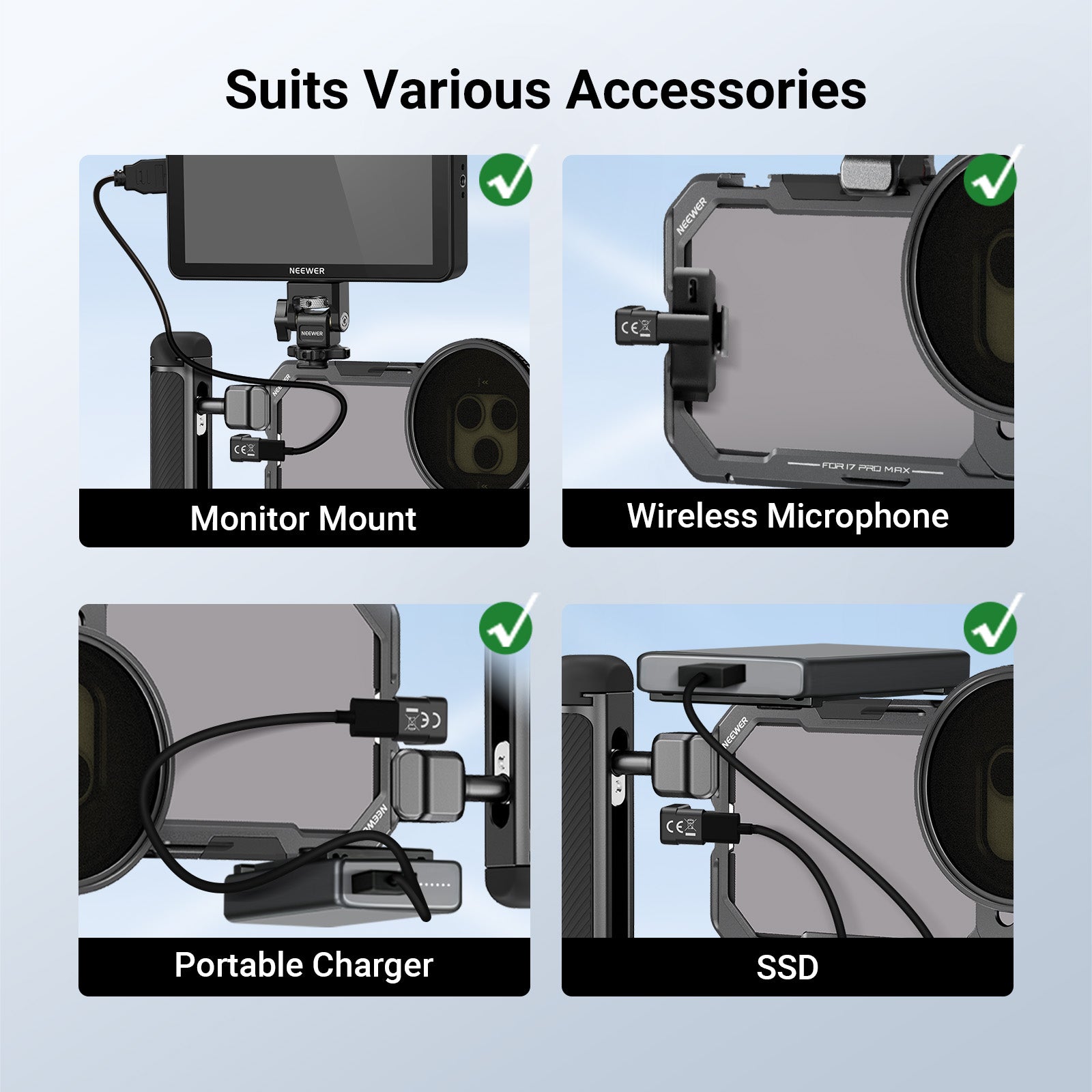 NEEWER PS017 180° U Shaped USB OTG Adapter suits monitor mounts, wireless mics, portable chargers, and SSD.