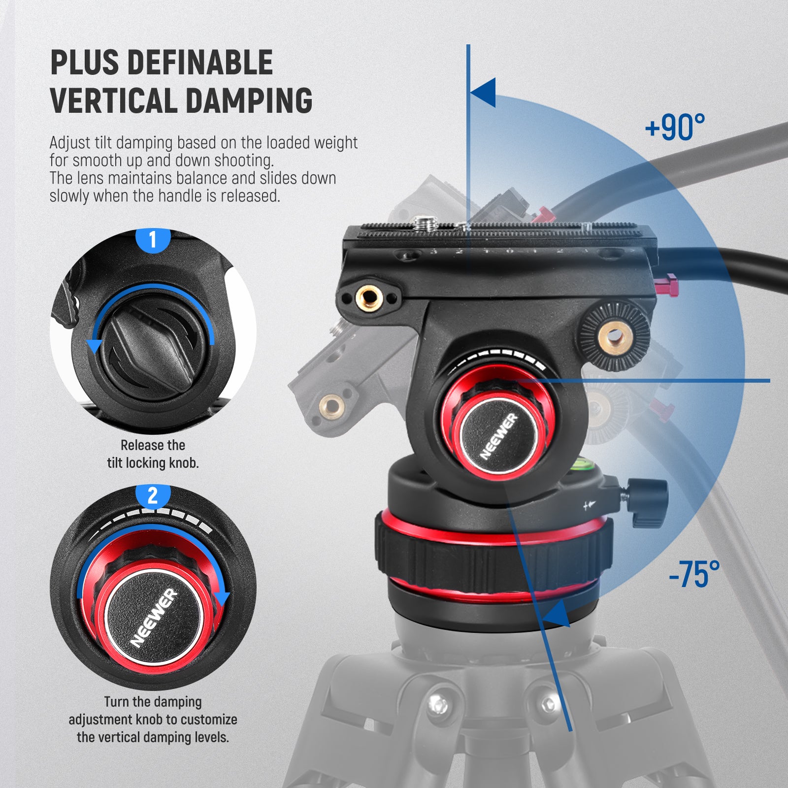 NEEWER TP75 Pro Video Tripod comes with a fluid drag head that features built-in damping and balance design.