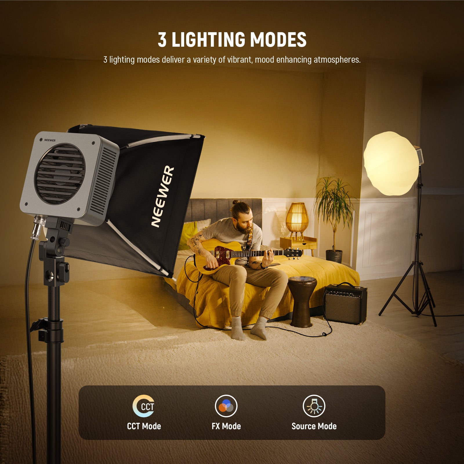 NEEWER HS200B Portable Bi-Color LED Studio Light features 3 lighting modes.