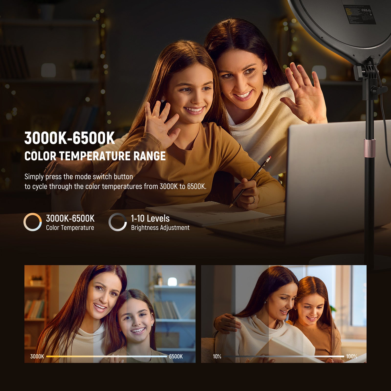 NEEWER R10 Desk Ring Light offering five color temperature levels