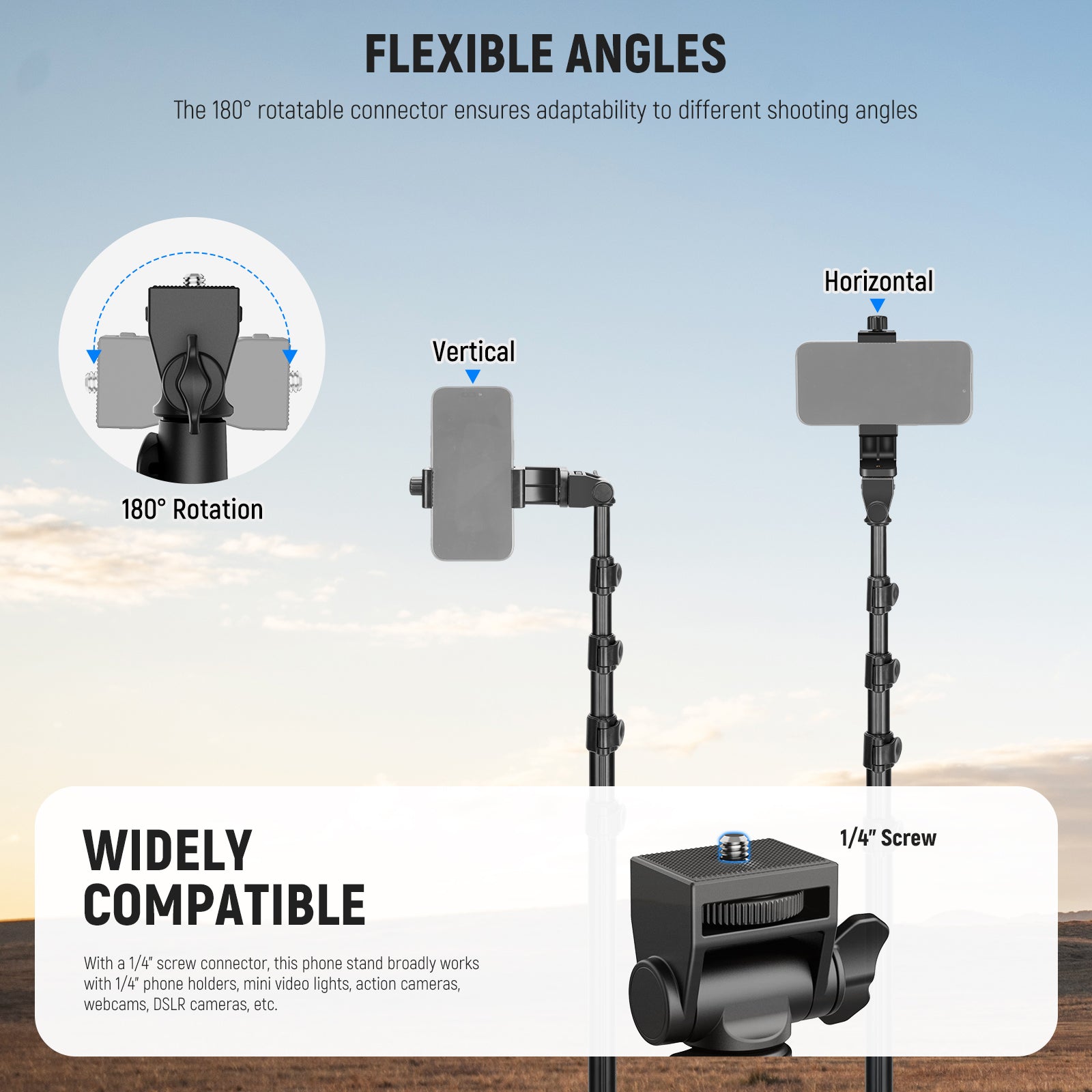 NEEWER TS03 Travel Phone Tripod offers flexible shooting angles.