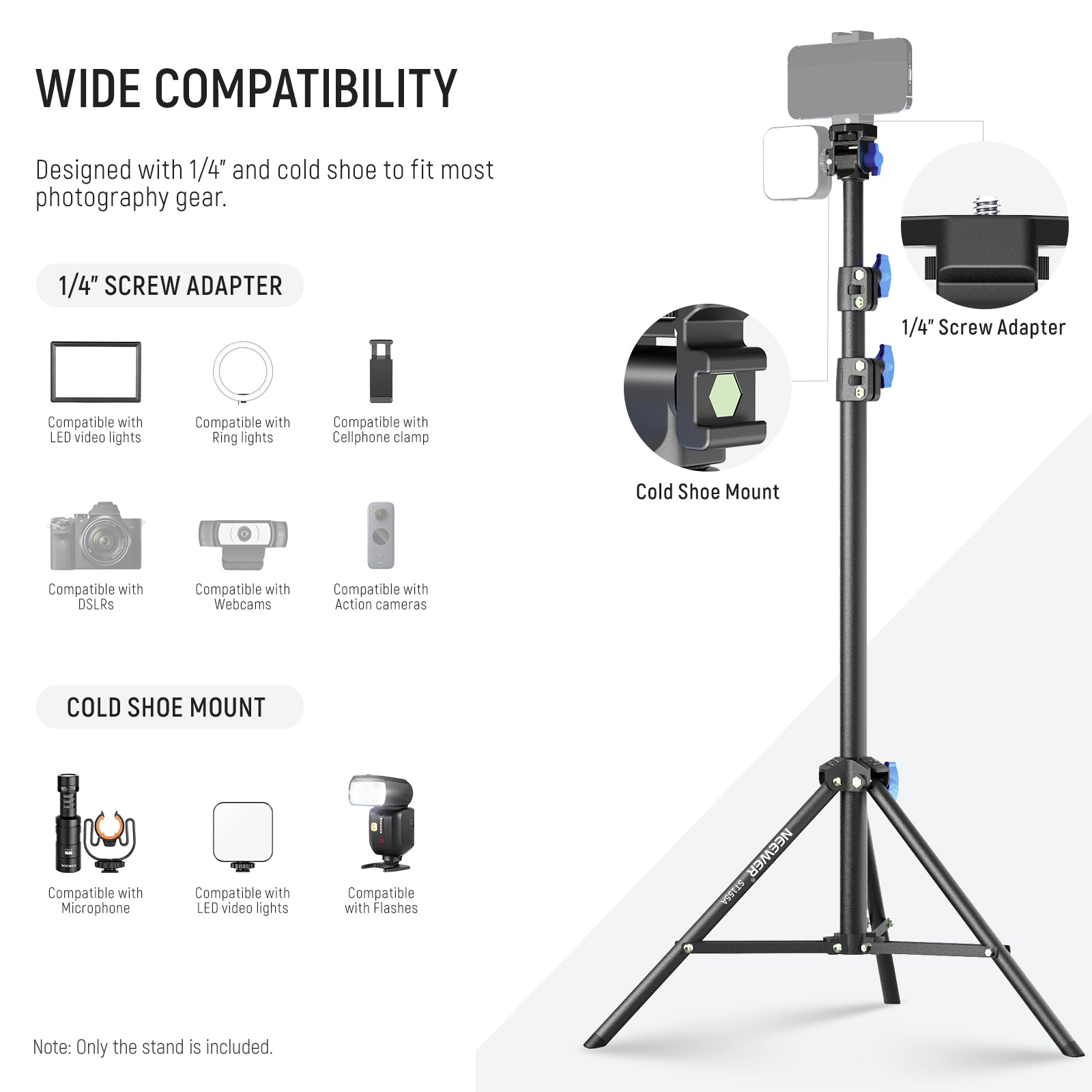 Wide Compatibility of the NEEWER ST155A 155cm Portable Light Stand