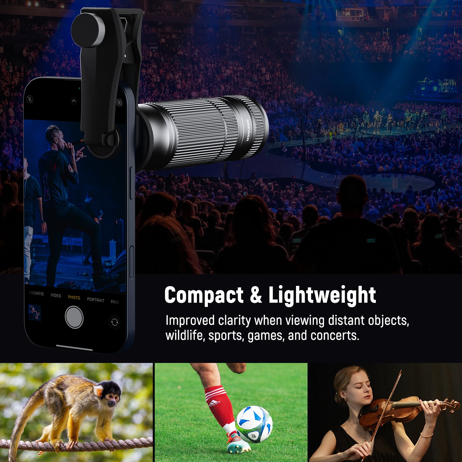 NEEWER LS-36 PRO 7X Telephoto Phone Lens is compact and lightweight.