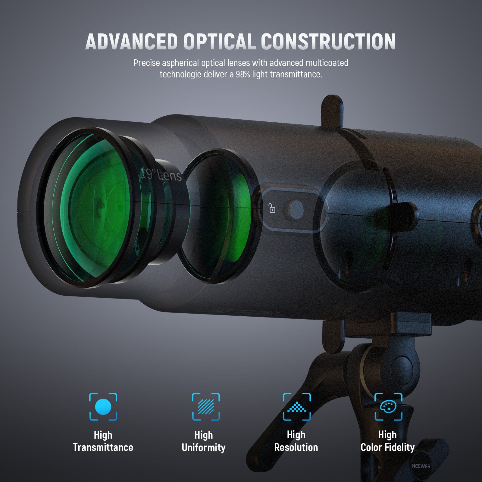 NEEWER LS-300 19° Spotlight Snoot features advanced optical construction.