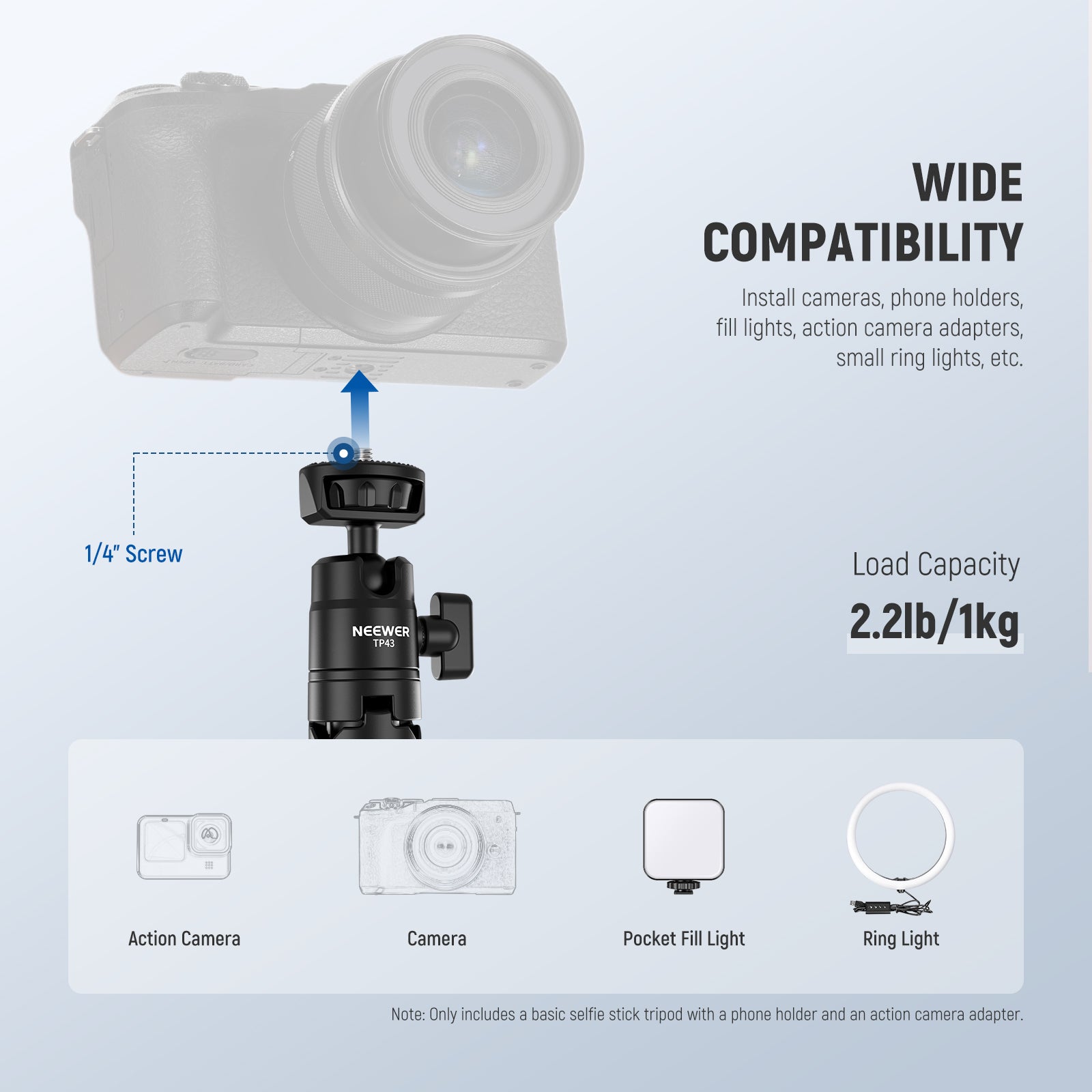Wide Compatibility of the NEEWER TP43 Black Mini Desktop Tripod