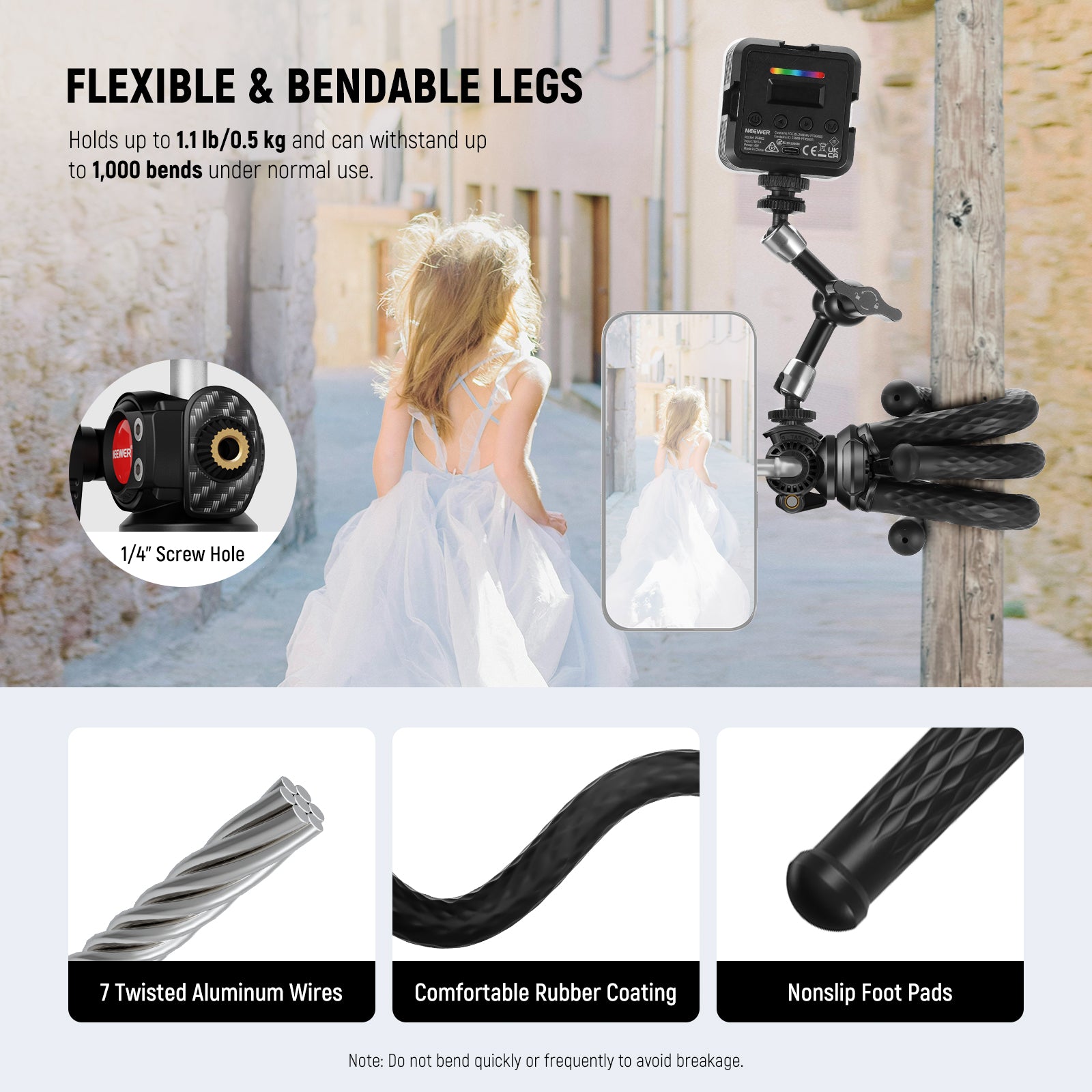 NEEWER TP33 Magnetic Flexible Phone Tripod features bendable legs.