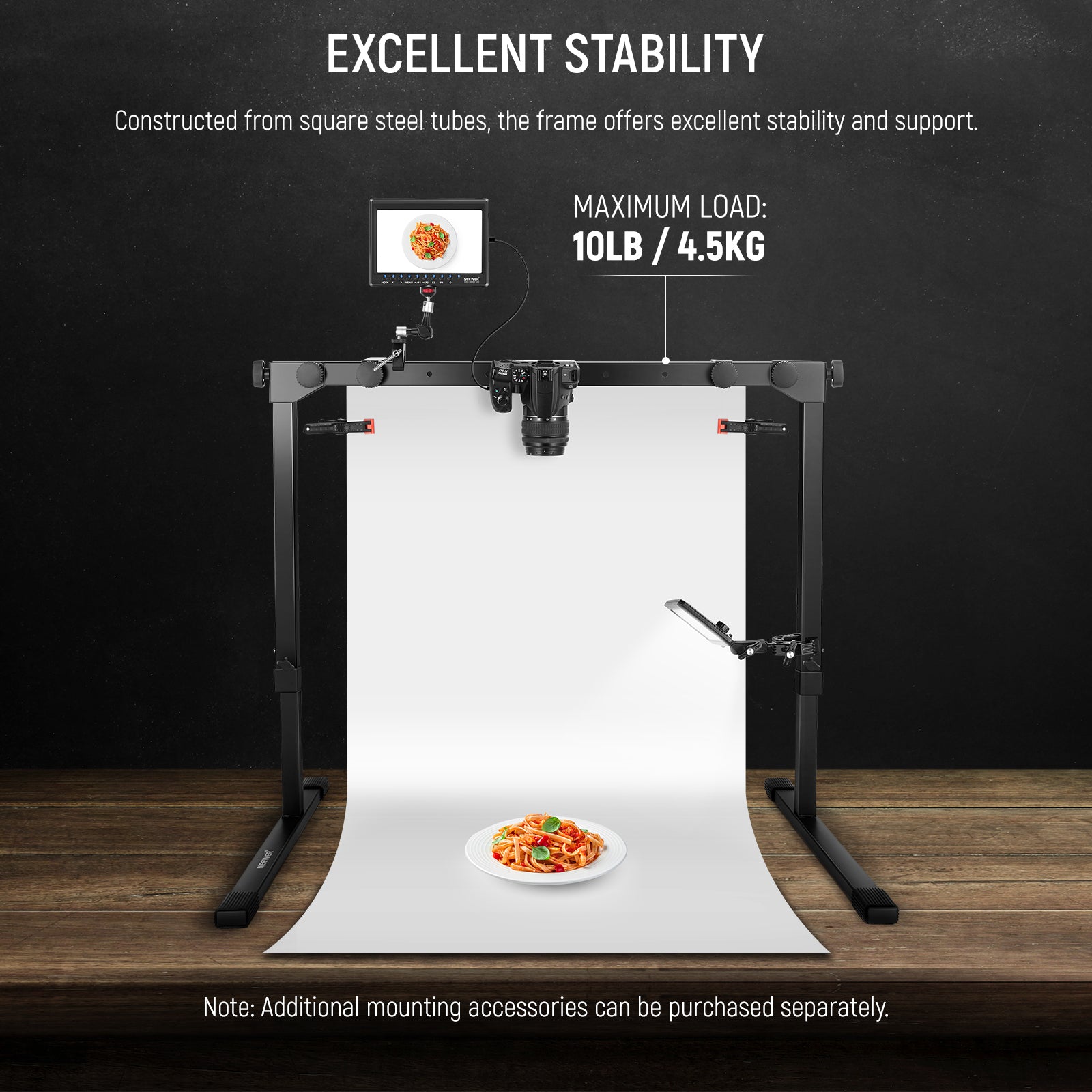 NEEWER ST200 Overhead Camera Stand is constructed from square steel tubes.