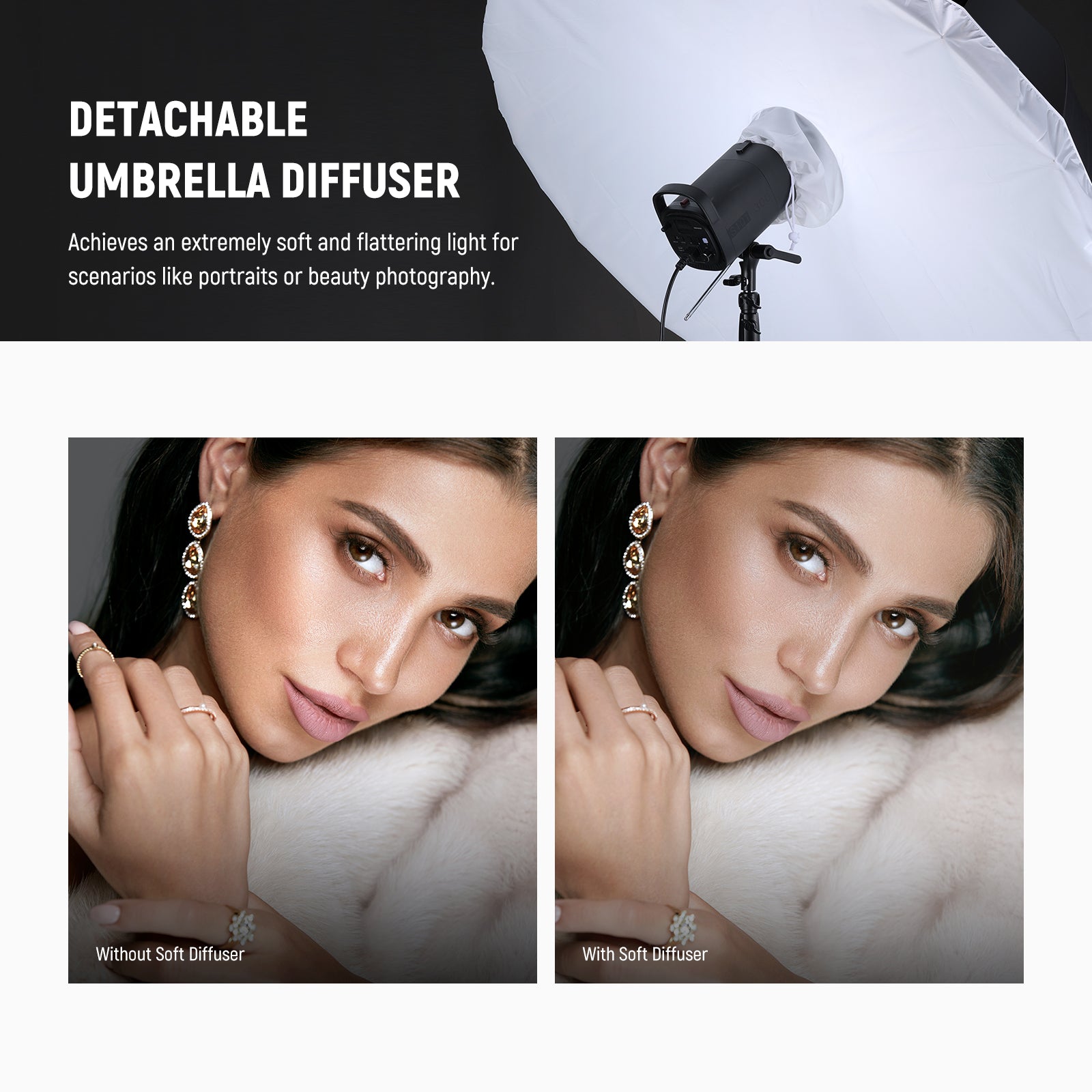 NEEWER NS1U Parabolic Reflective Umbrella kit includes a white diffuser.