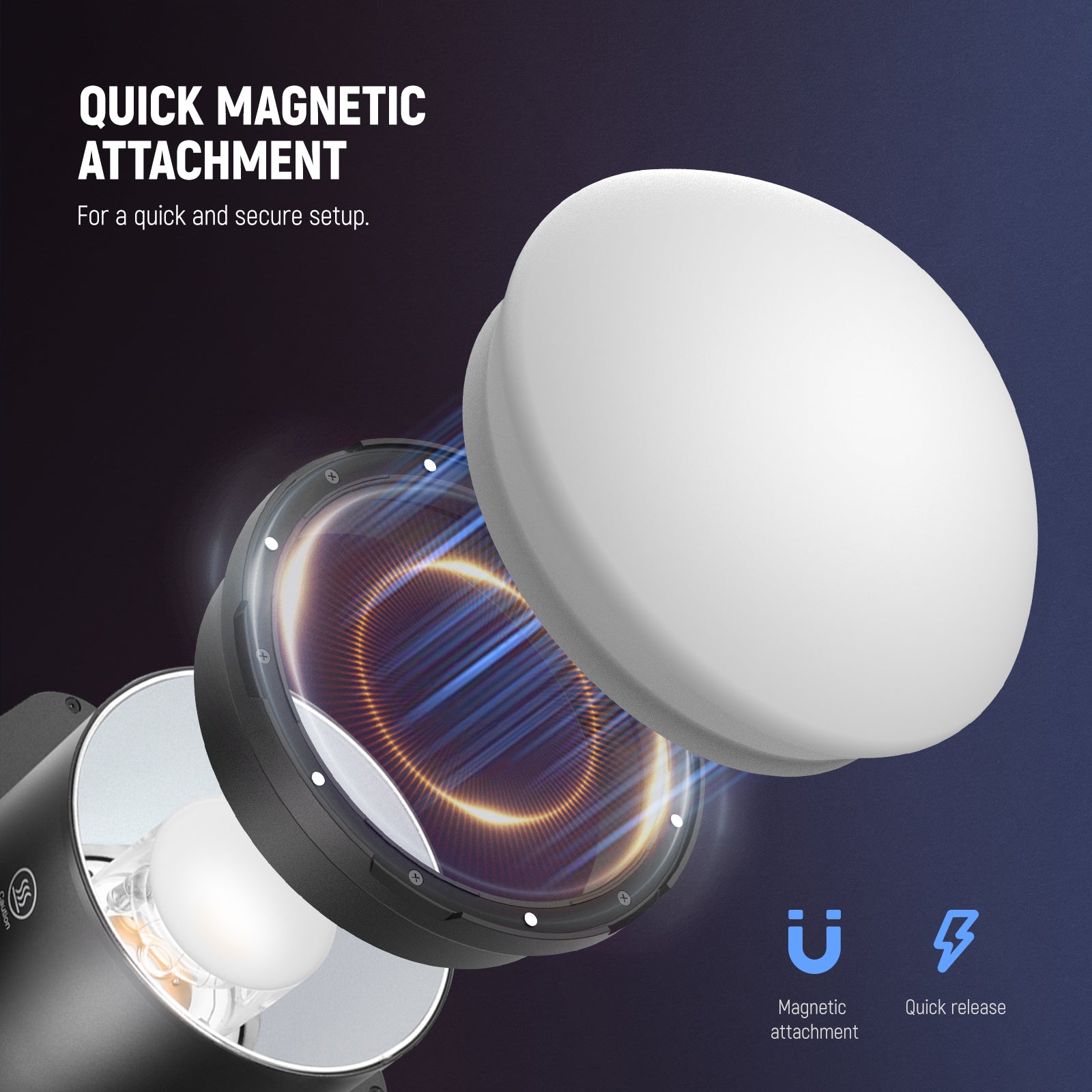 Integrated magnets on the diffuser allow for quick and secure attachment