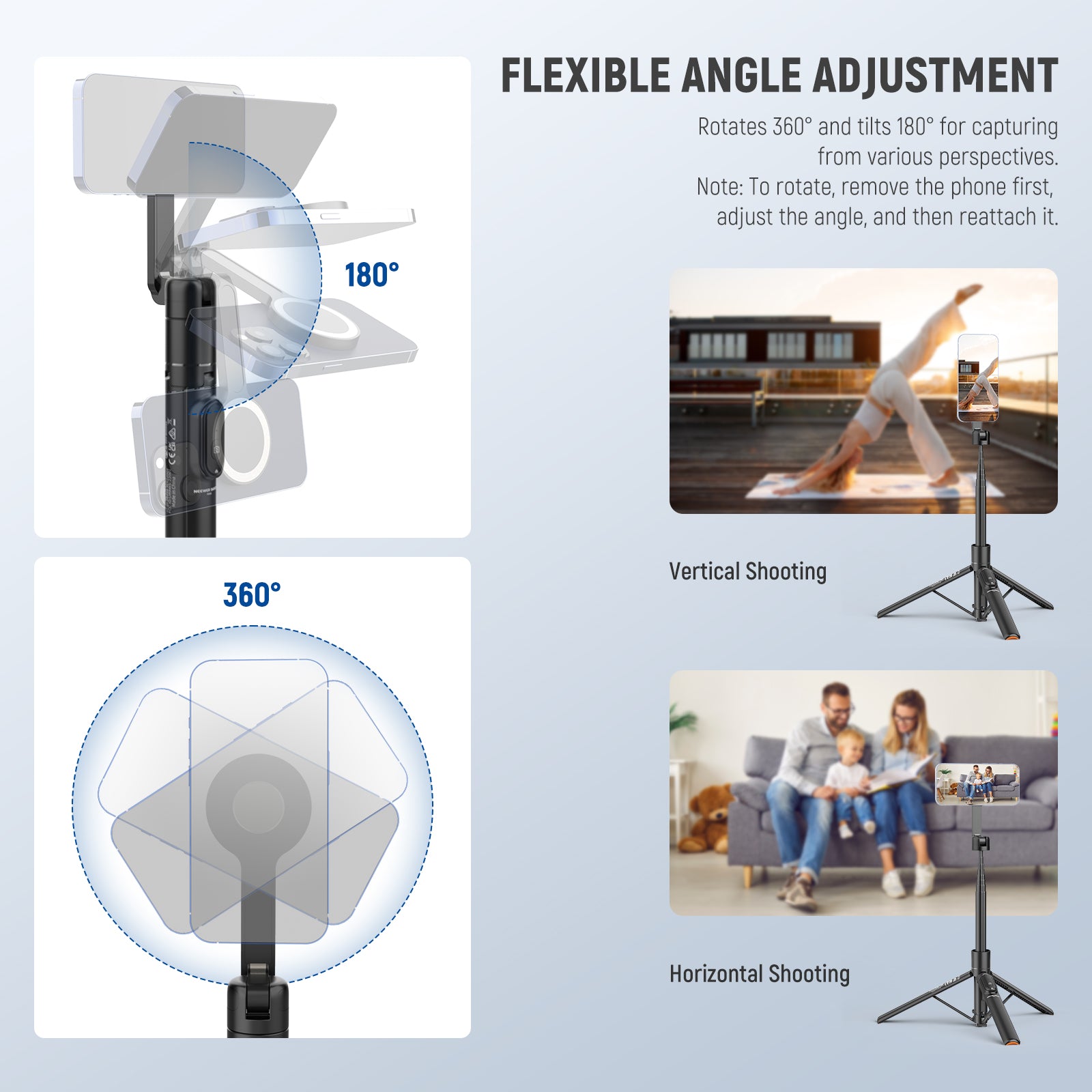 NEEWER PA989 65.7" Magnetic Selfie Stick is flexible to adjust the angle.