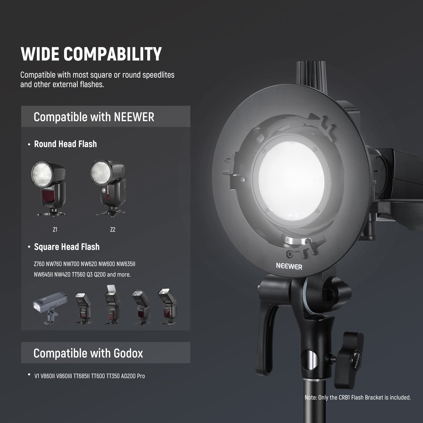 Wide Compatibility of the NEEWER CRB1 S Type Flash Bracket with Bowens Mount
