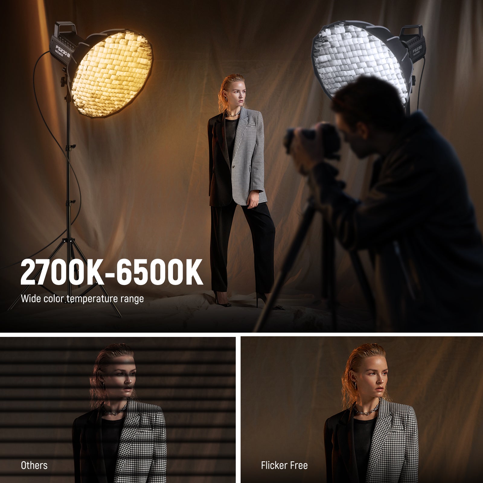 NEEWER FS230B 230W Bi-Color LED Video Light has a 2700-6500K color temperature range.