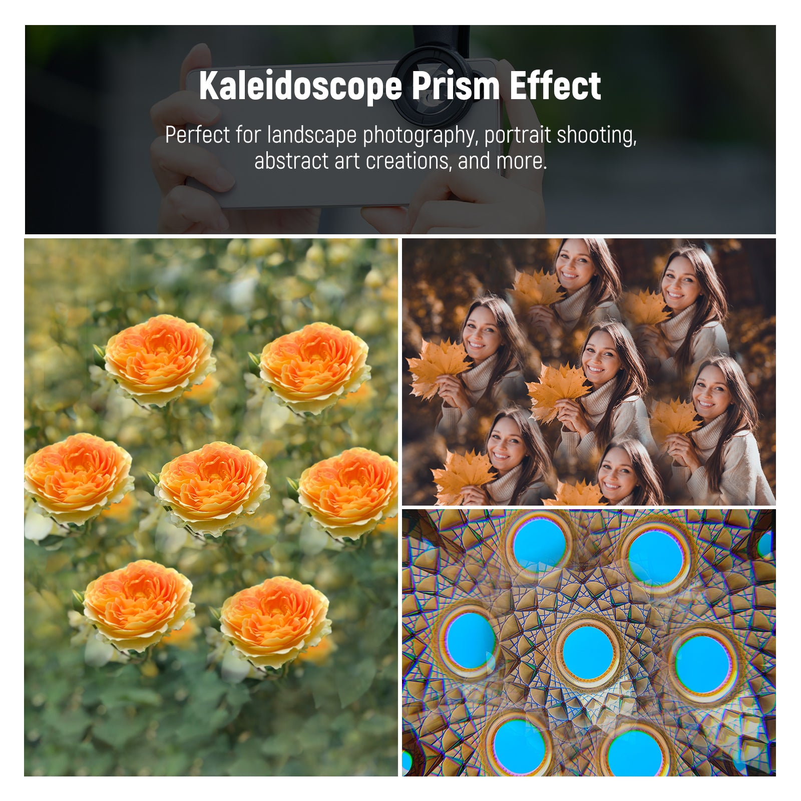 NEEWER FL-101 Kaleidoscope Prism Filter bends and refracts light.