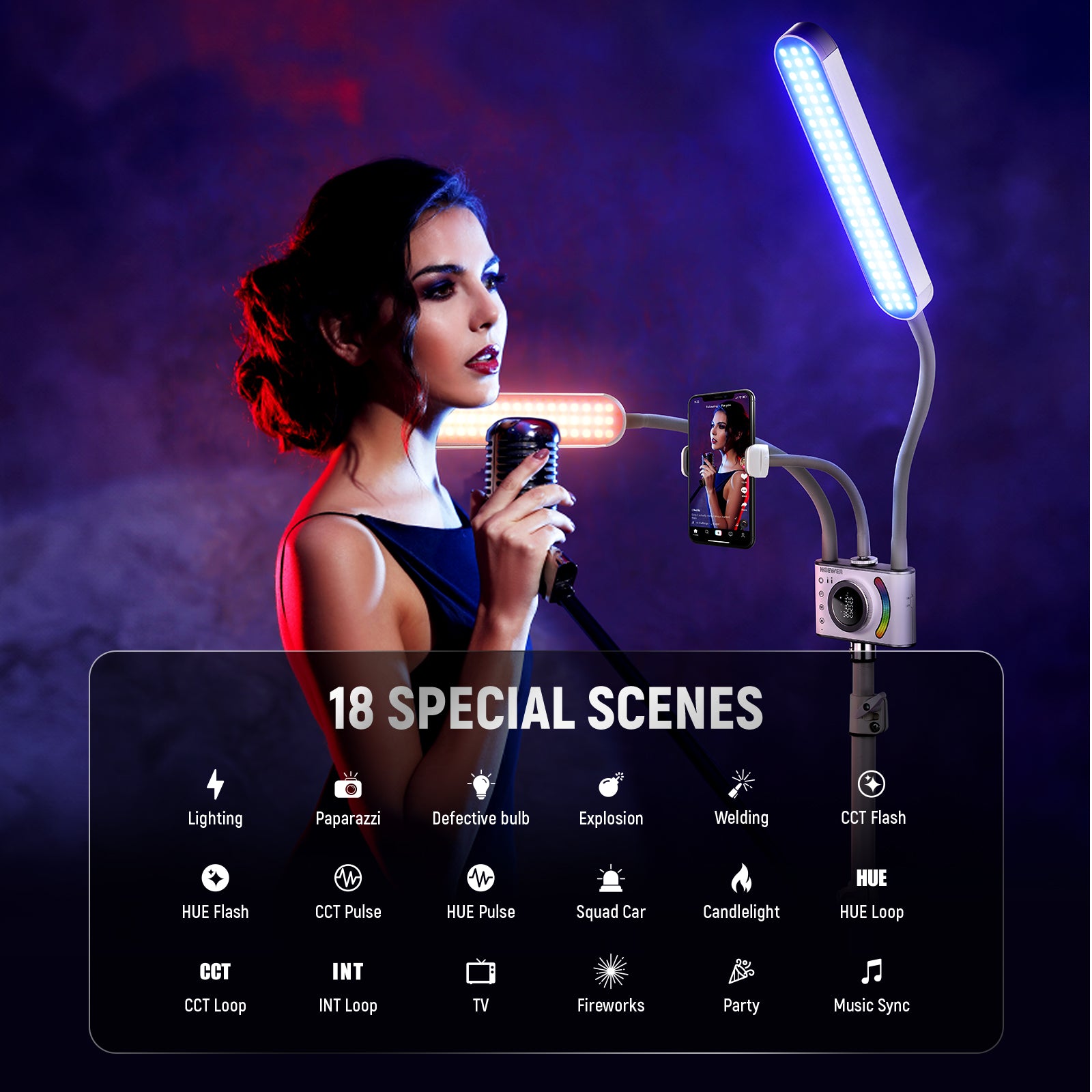 NEEWER BH40C RGB Esthetician Light features 18 special effects.