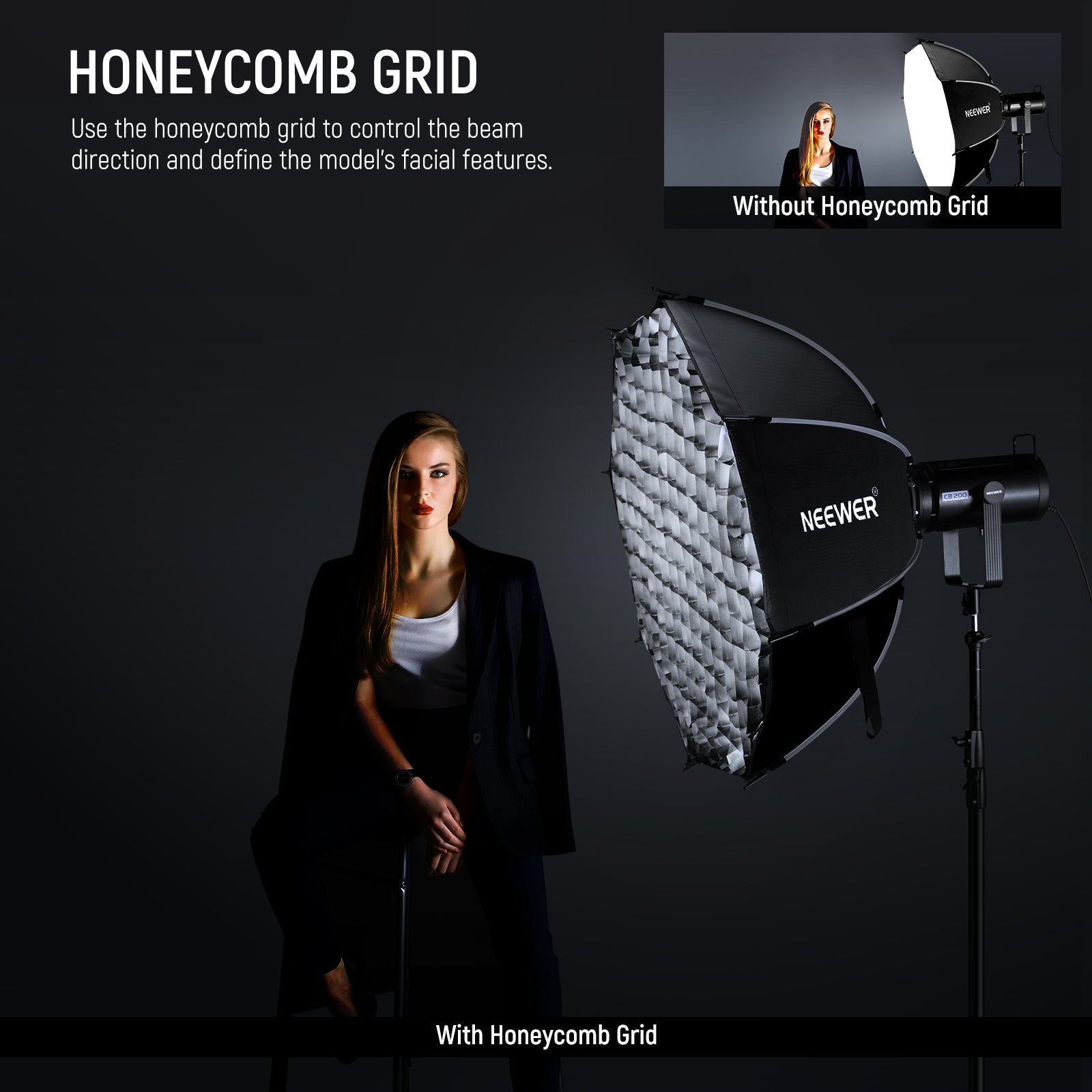 NEEWER NS92P Quick Release Octagonal Softbox Kit includes a honeycomb grid.