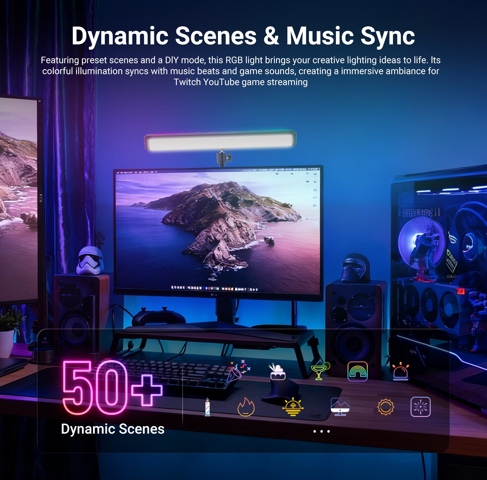 Featuring preset scenes and a DIY mode, this RGB light brings your creative lighting ideas to life.