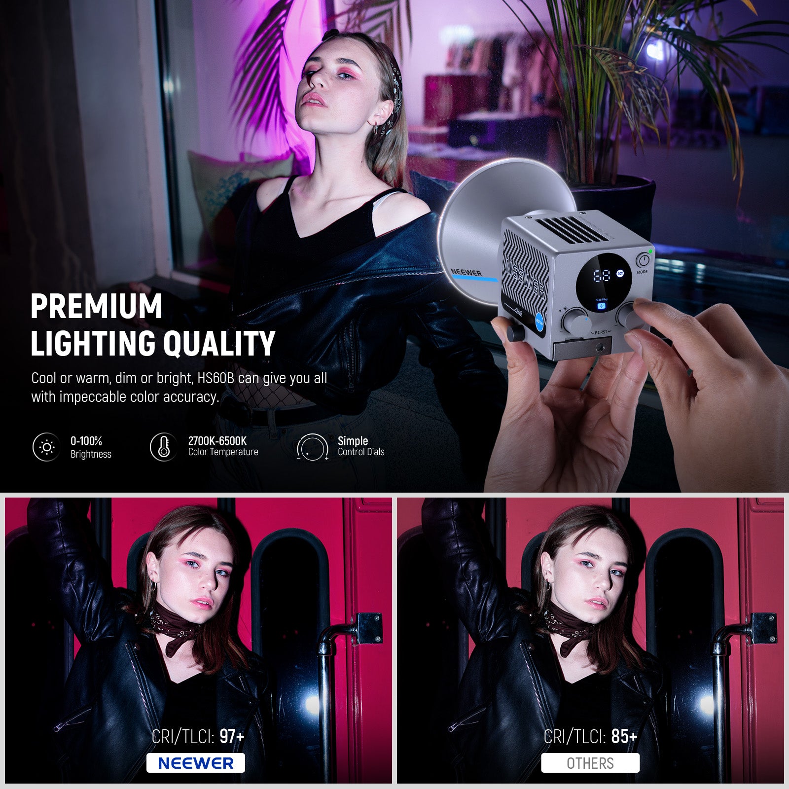 NEEWER HS60B lighting kit can be used as the key light or fill light