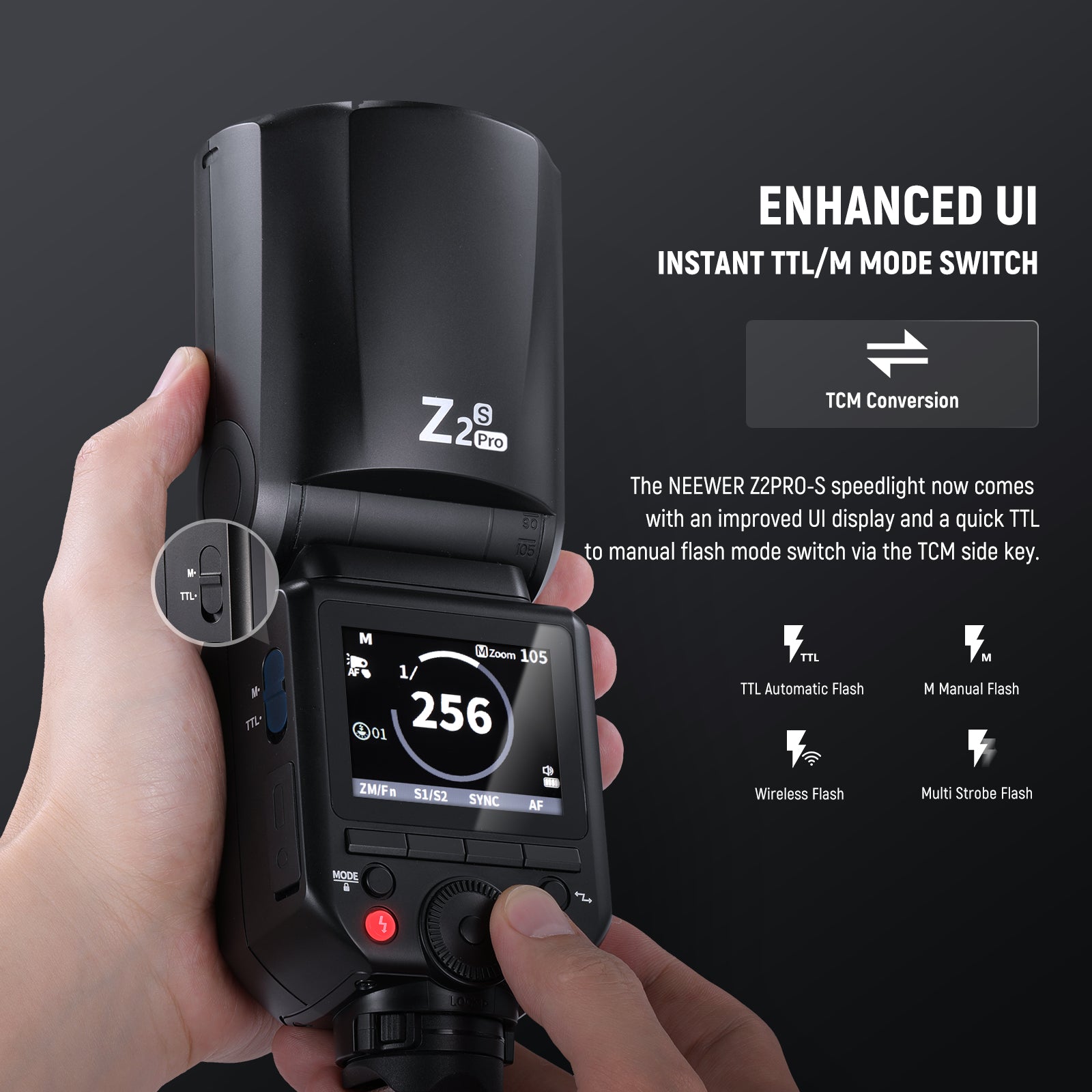 NEEWER Z2PRO-S Round Head Speedlite Flash comes with a quick TTL