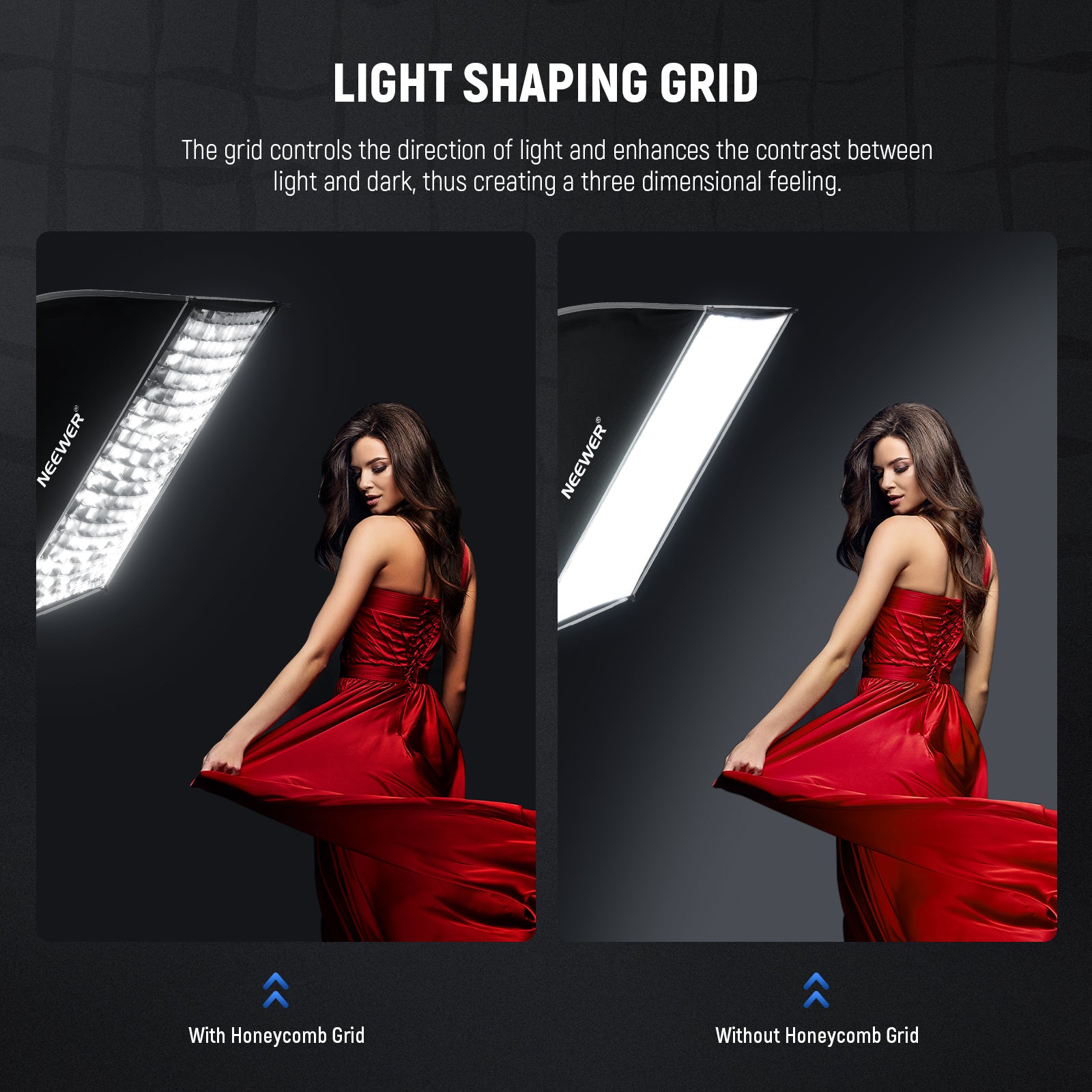 NEEWER NS93P Quick Release Rectangular Softbox Kit includes a lighting shaping grid.