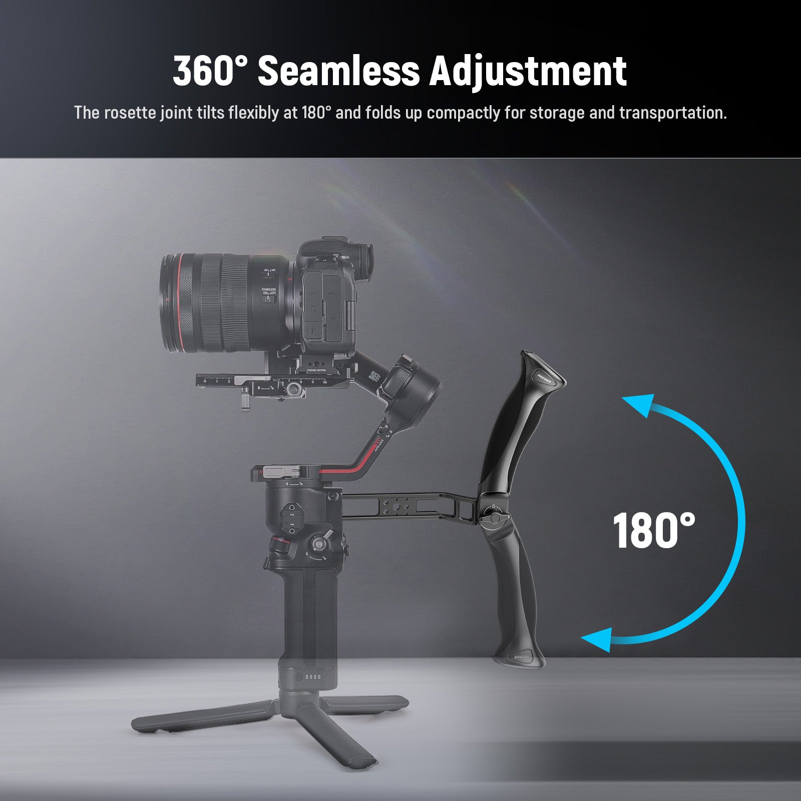 The angled grip features a 360° friction gear joint