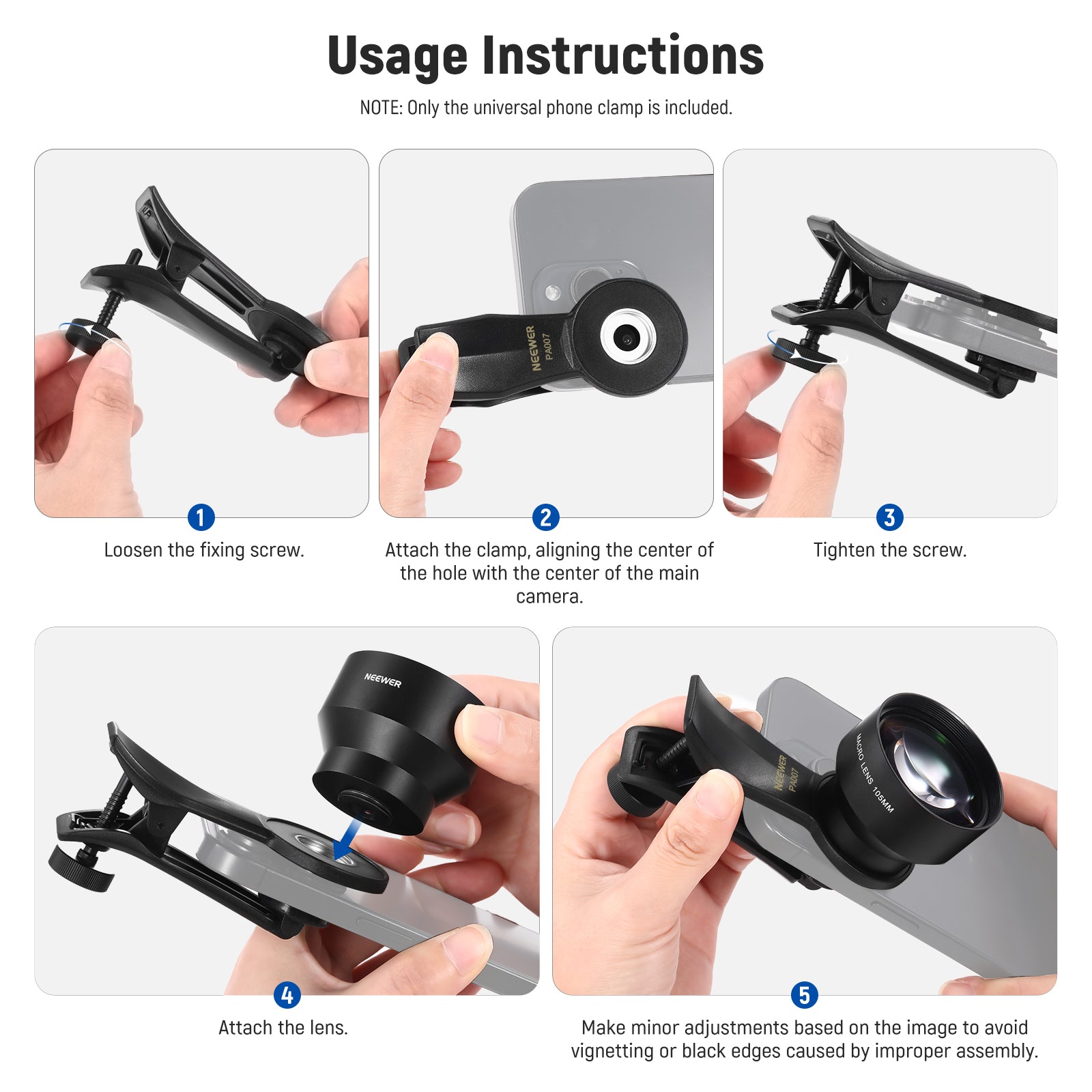 Usage instructions of the NEEWER PA007 Universal Phone Clamp