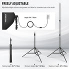 This softbox kit includes an adjustable light stand.