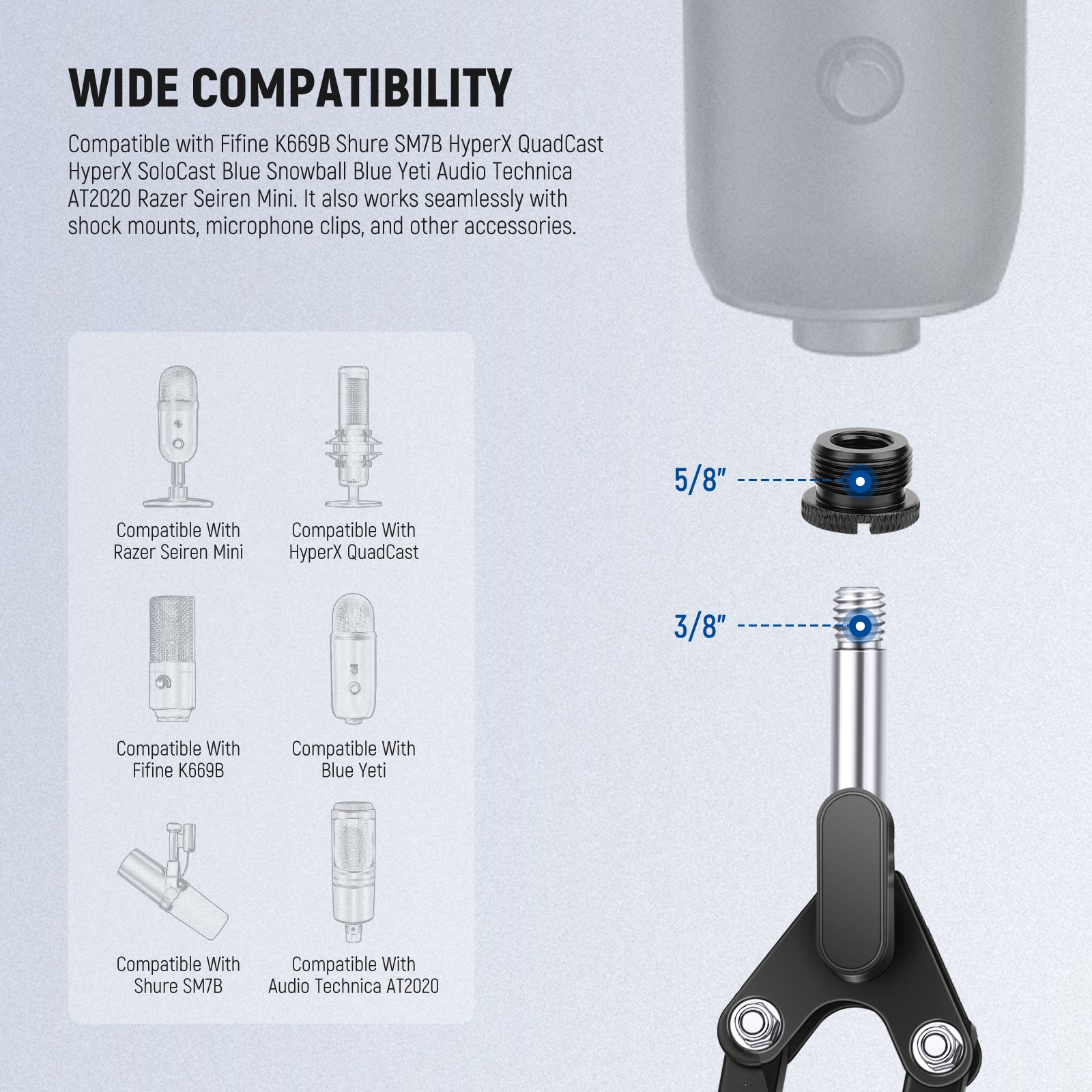 Wide Compatibility of the NEEWER HW-44 6PCS Mic Stand Extension Accessories Kit