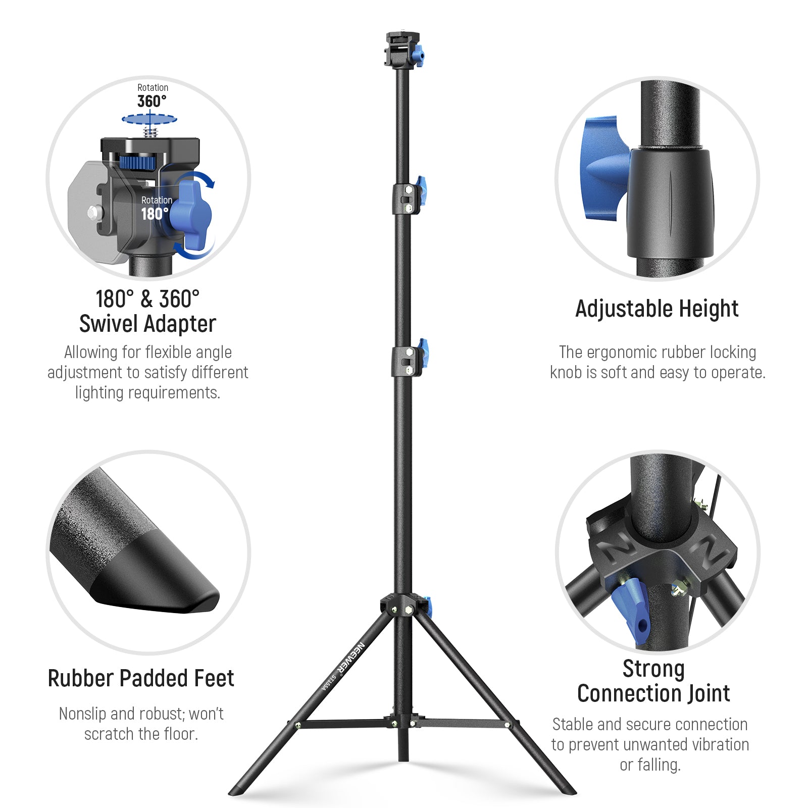 Product detail of the NEEWER ST155A 155cm Portable Light Stand