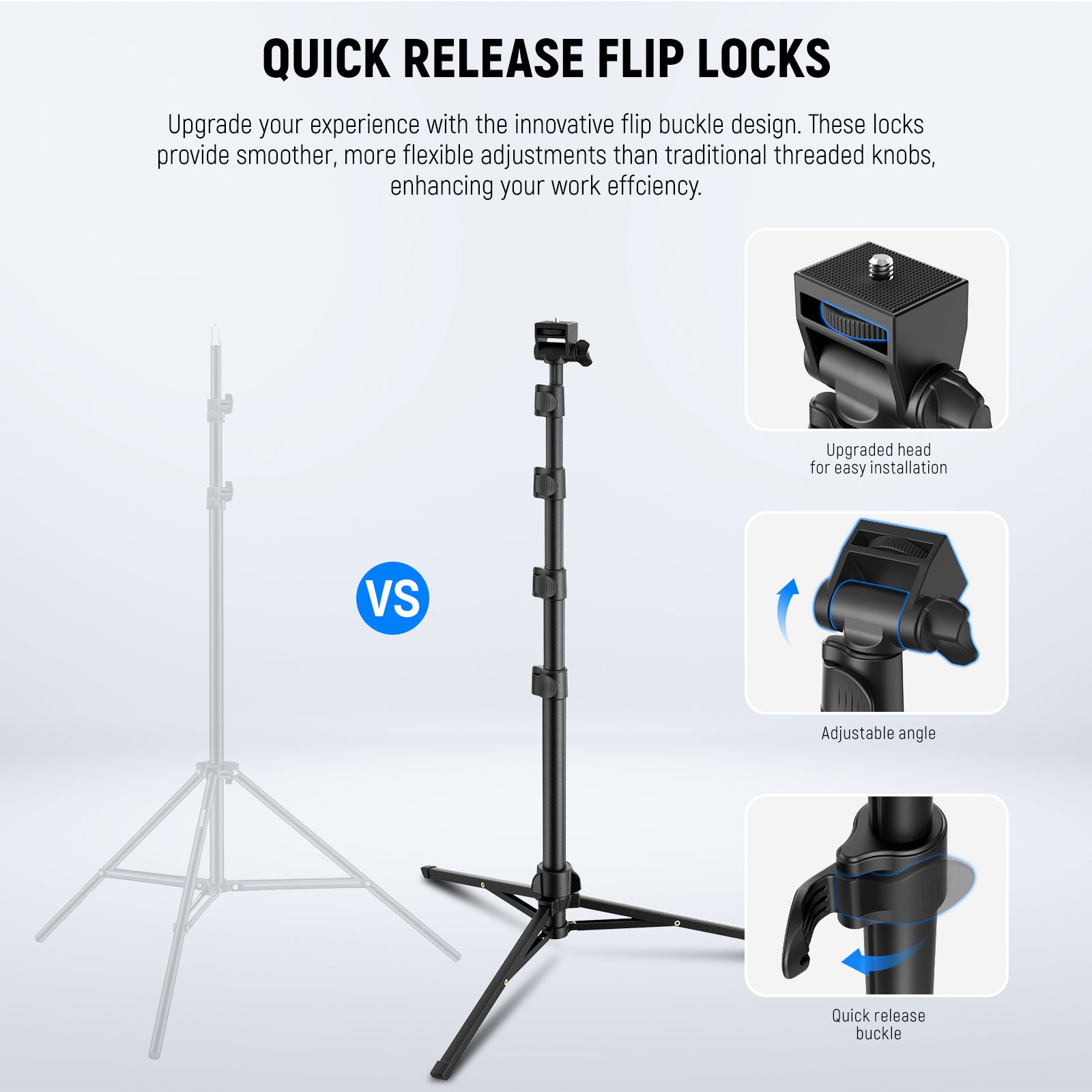 NEEWER TS03 Travel Phone Tripod features quick release filp locks.