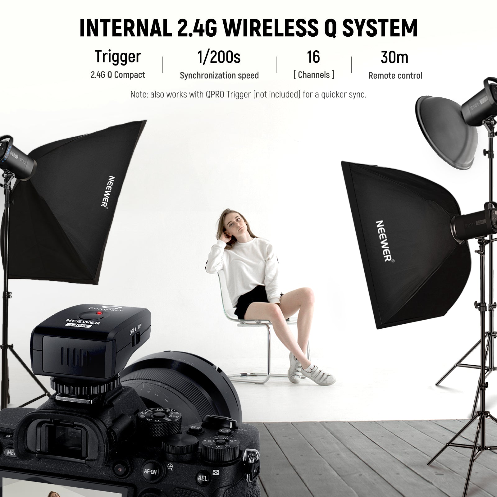 NEEWER S101-300W Monolight is built with NEEWER 2.4G wireless Q system