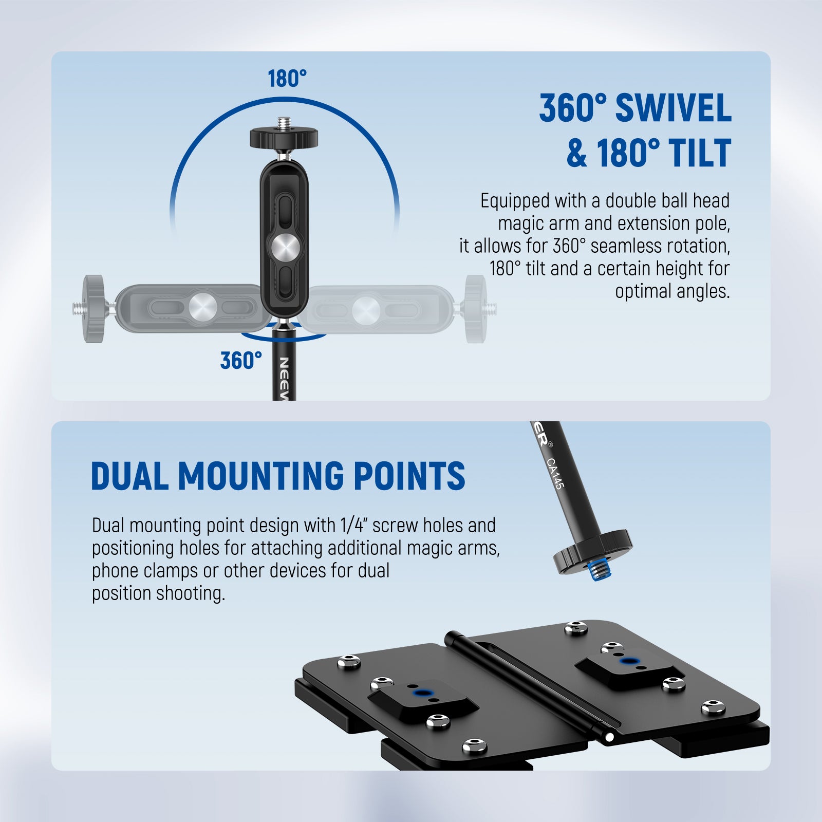 the action camera fence mount allows seamless 360° swivel, 90° tilt