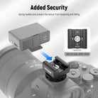 Spring-loaded pins prevent the device from loosening and falling.