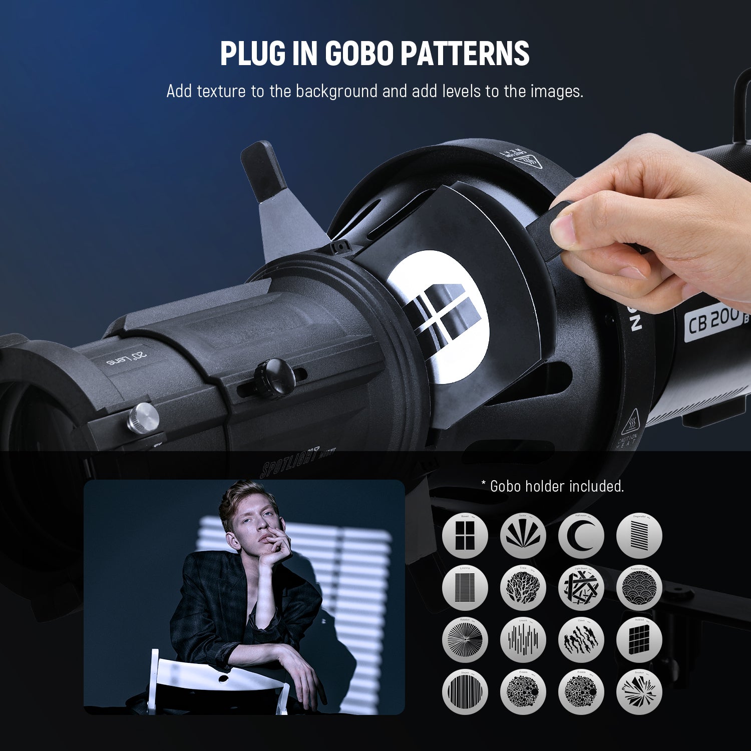 NEEWER LS-39 conical snoot kit includes 16 metal pattern gobos