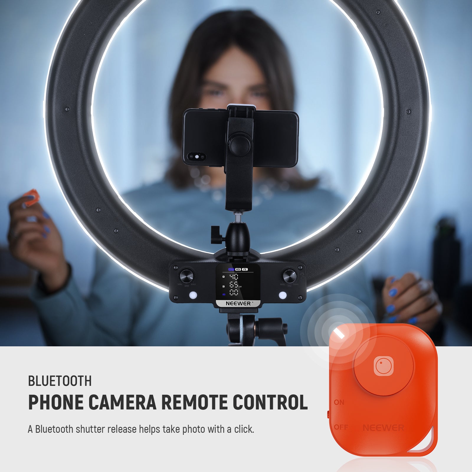 Use the remote to control the NEEWER RGB18 II Large Ring Light