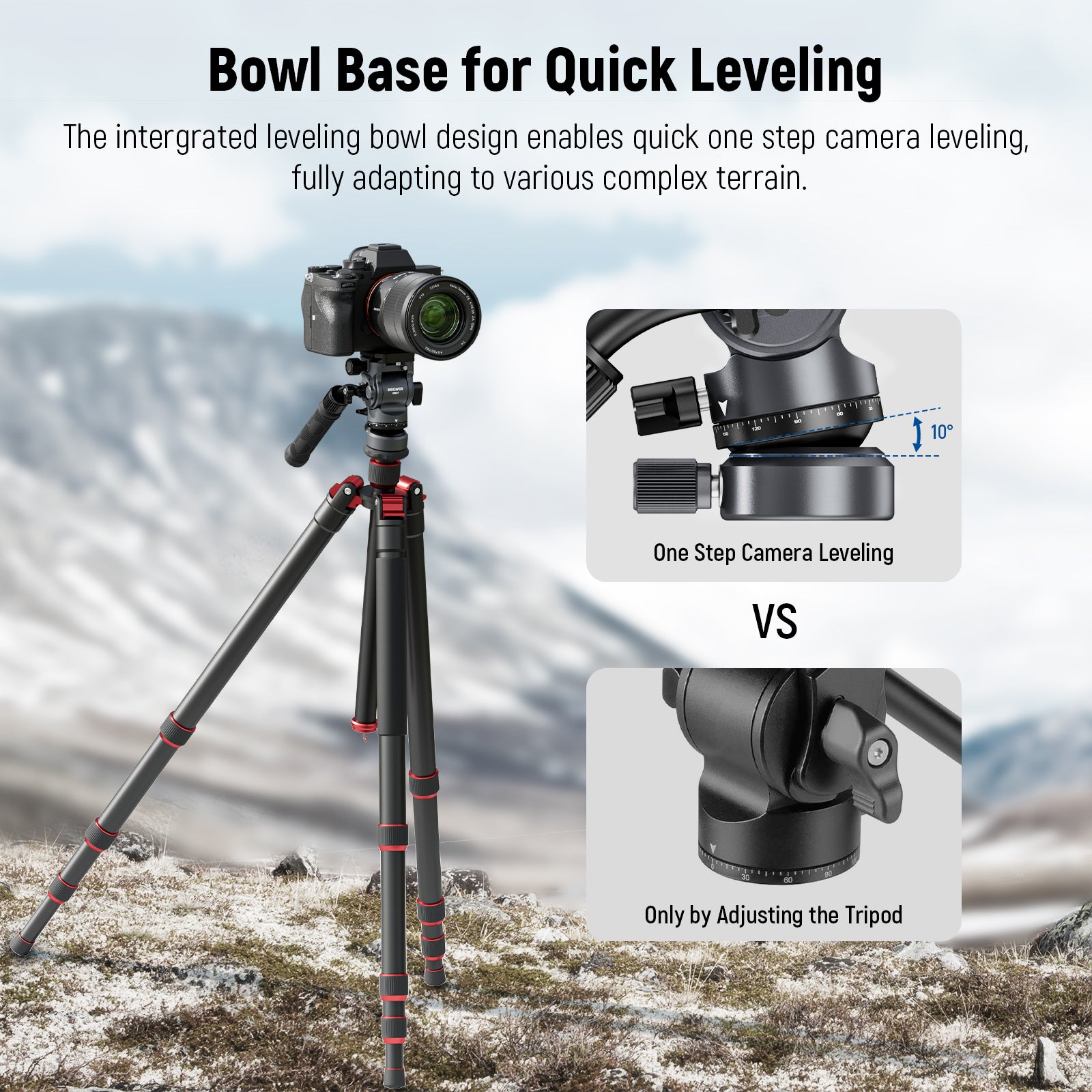 NEEWER GM27 Tripod Fluid Head features the integrated leveling bowl design.